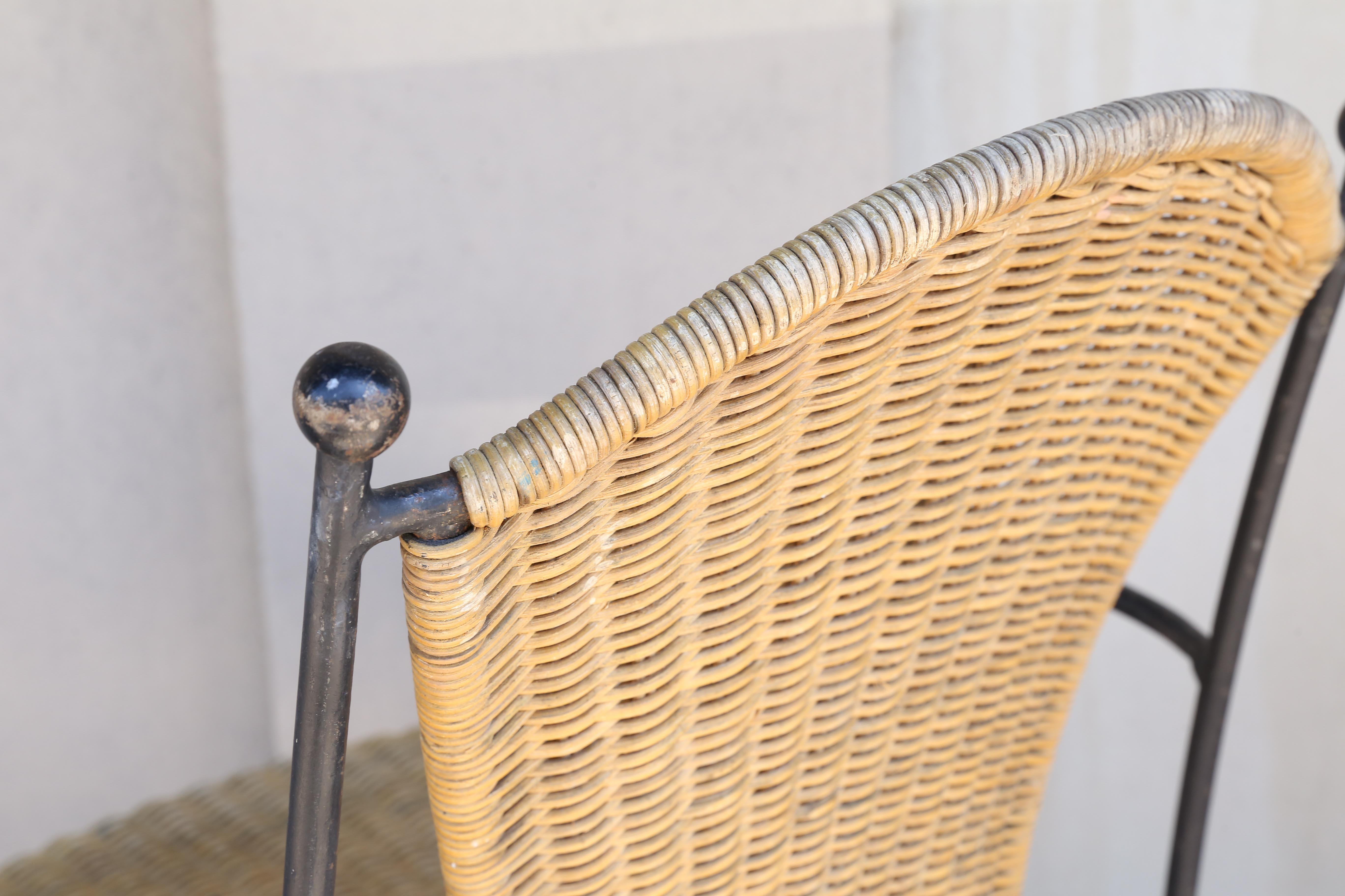 Set of Four Iron and Wicker Outdoor Armchairs Found in France, circa 1920 4