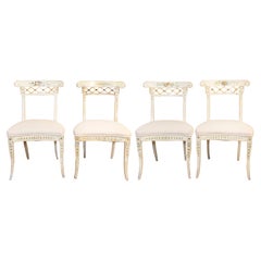 Set of Four Italian 1790s Neoclassical Period Music Chairs with Gilded Trellis