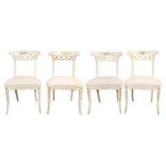Set of Four Italian 1790s Neoclassical Period Music Chairs with Gilded Trellis