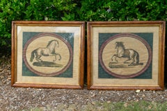 Set of Four Italian 1880s Engravings of Horses in Medallions in Vintage Frames