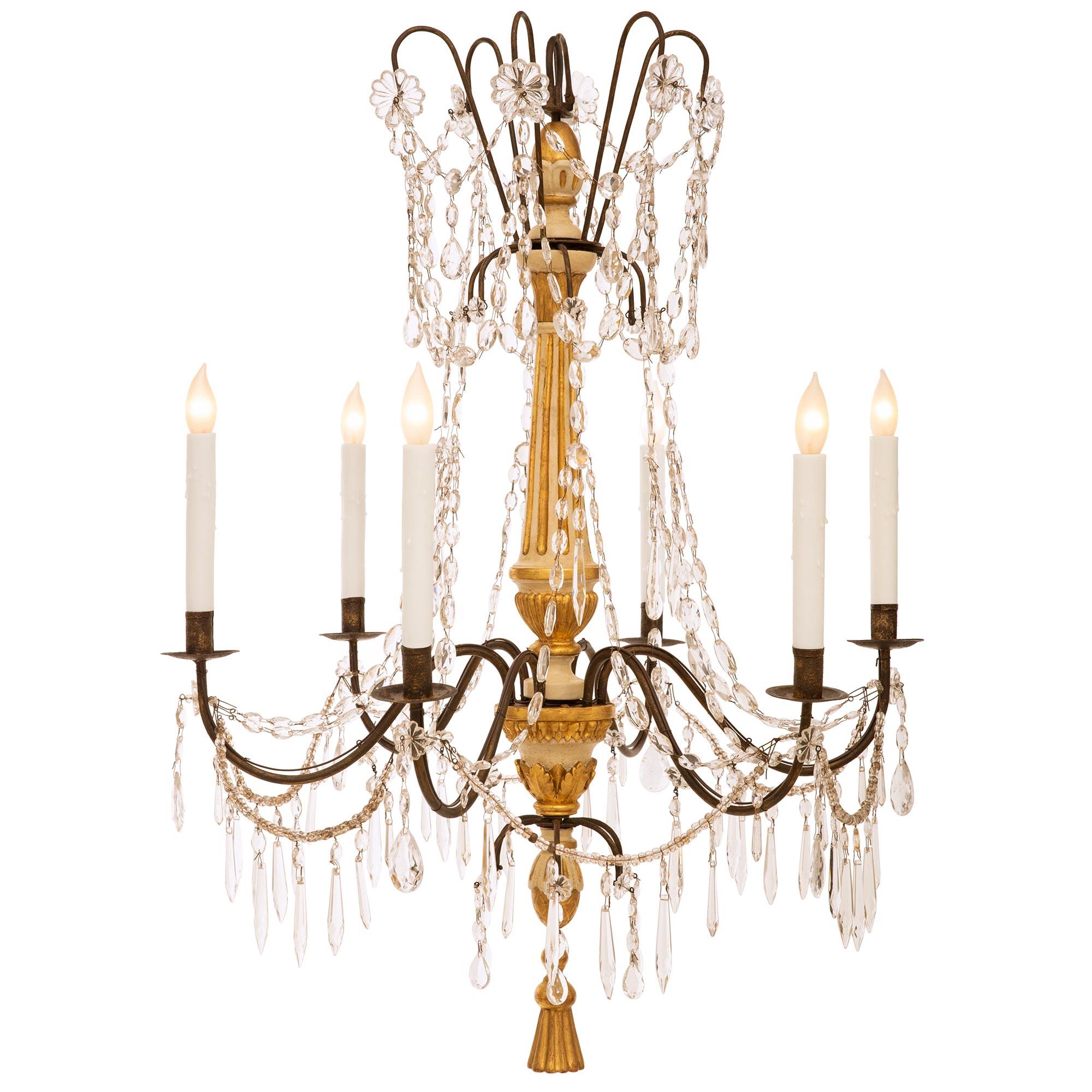 Set of four Italian 19th century Crystal, Giltwood, and Wrought Iron chandeliers In Good Condition For Sale In West Palm Beach, FL