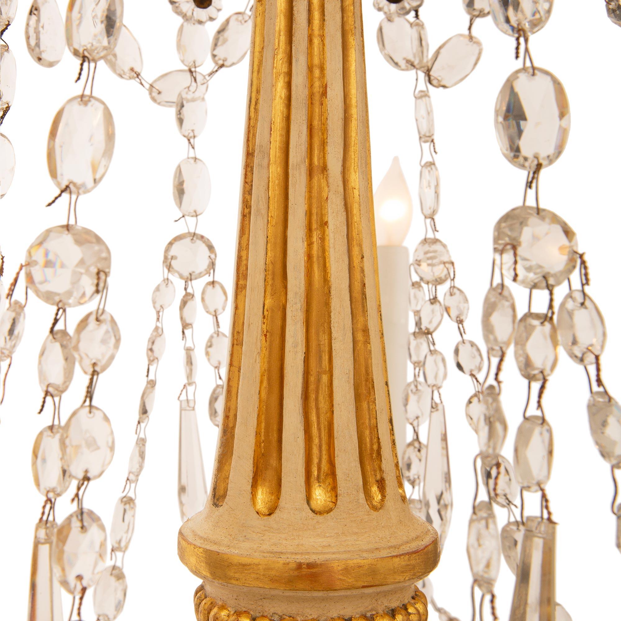 Set of four Italian 19th century Crystal, Giltwood, and Wrought Iron chandeliers For Sale 1