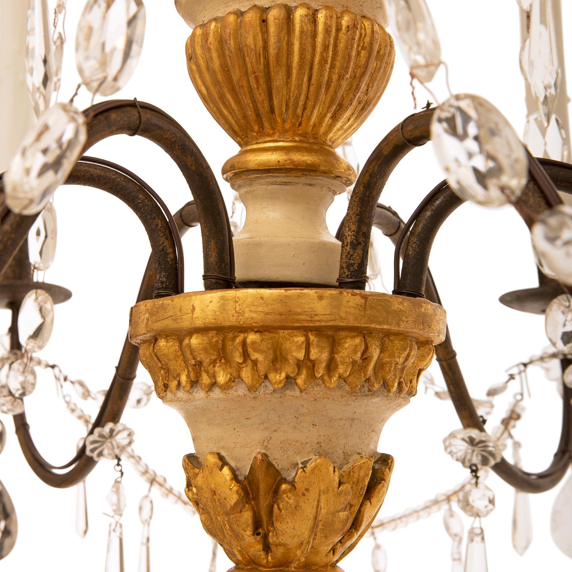 Set of four Italian 19th century Crystal, Giltwood, and Wrought Iron chandeliers For Sale 2