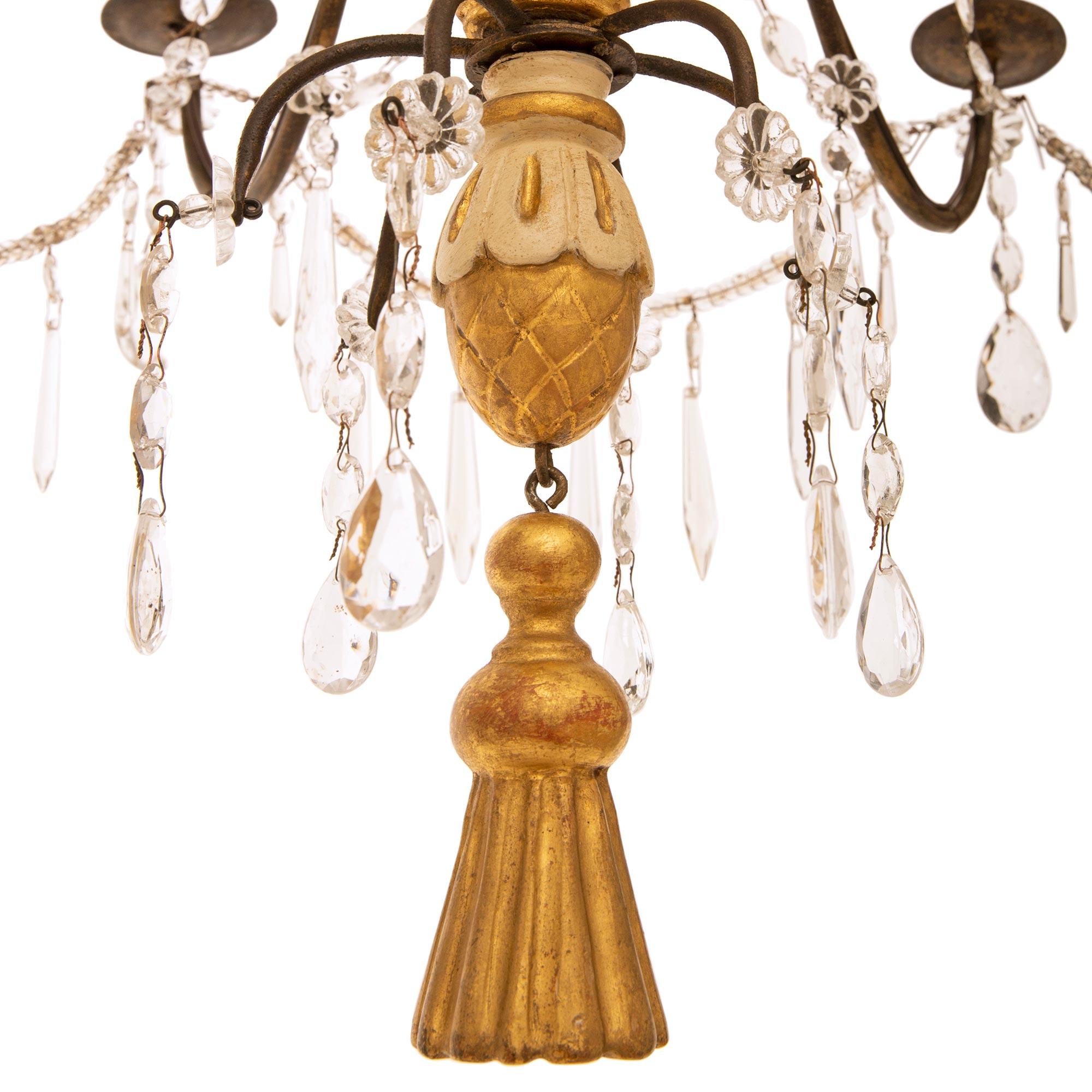 Set of four Italian 19th century Crystal, Giltwood, and Wrought Iron chandeliers For Sale 4