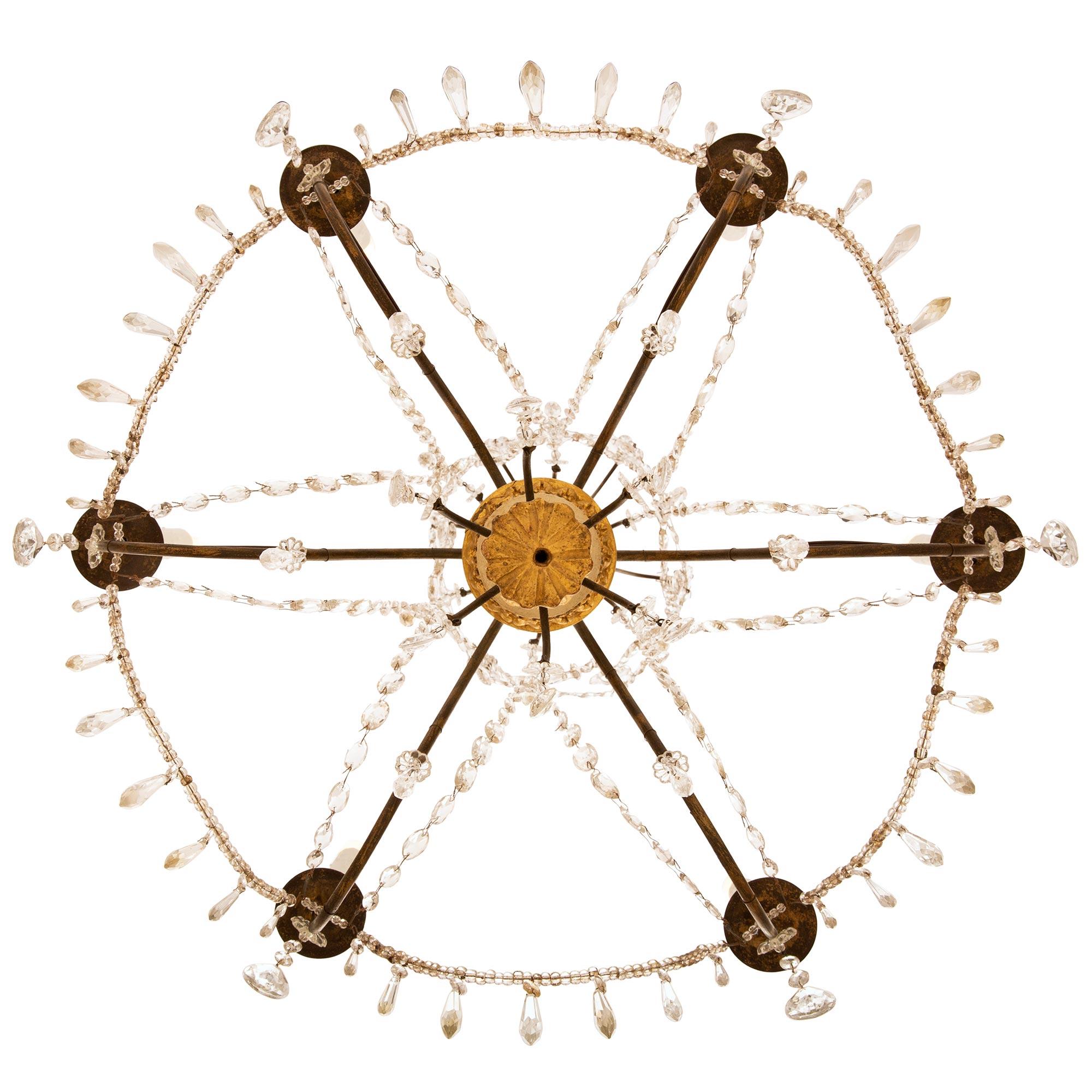 Set of four Italian 19th century Crystal, Giltwood, and Wrought Iron chandeliers For Sale 5