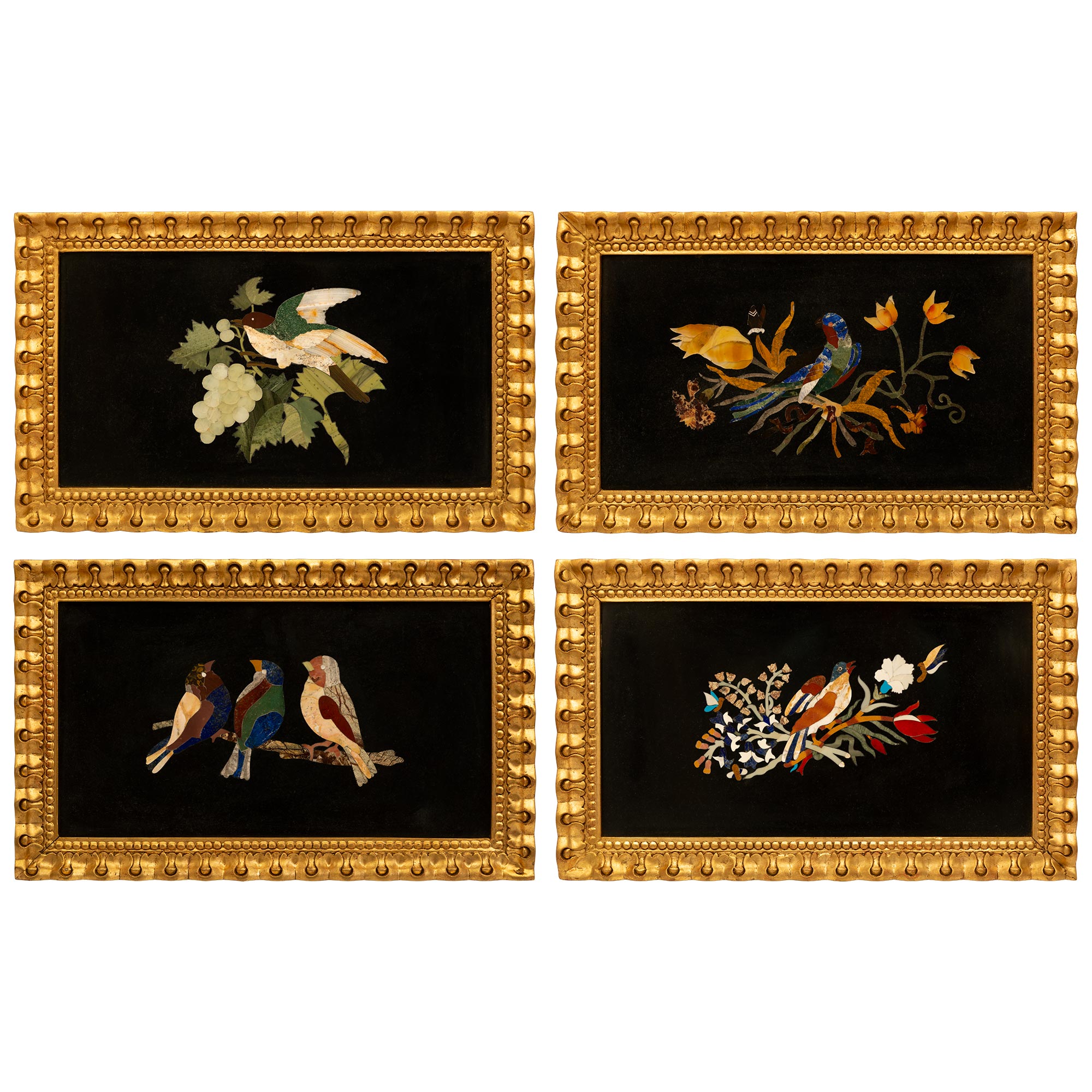 Set Of Four Italian 19th Century Florentine St. Pietra Dura Marble Wall Plaques For Sale