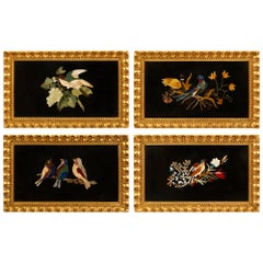 Antique Set Of Four Italian 19th Century Florentine St. Pietra Dura Marble Wall Plaques