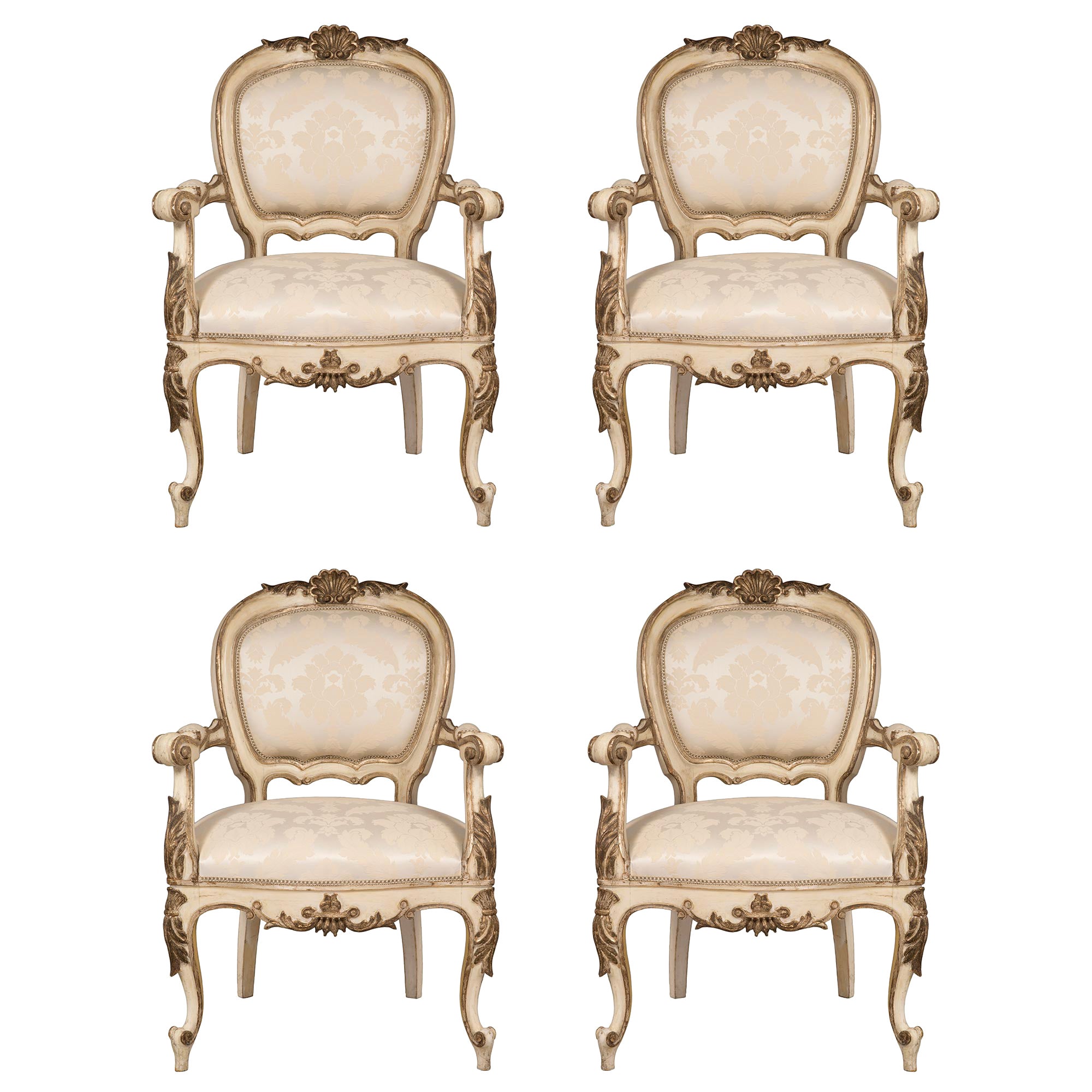 Set of Four Italian 19th Century Louis XV St. Armchairs