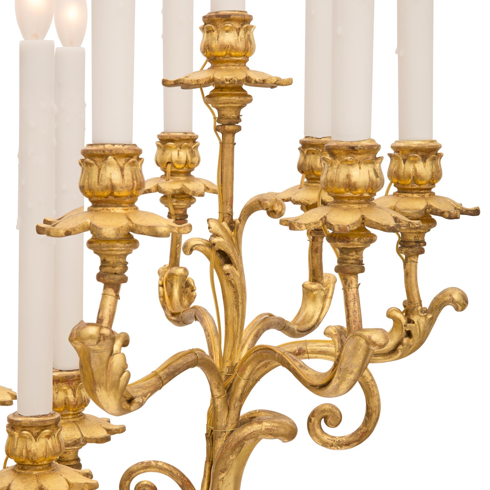 Set of Four Italian 19th Century Roccoco Giltwood and Gilt Metal Sconces For Sale 1