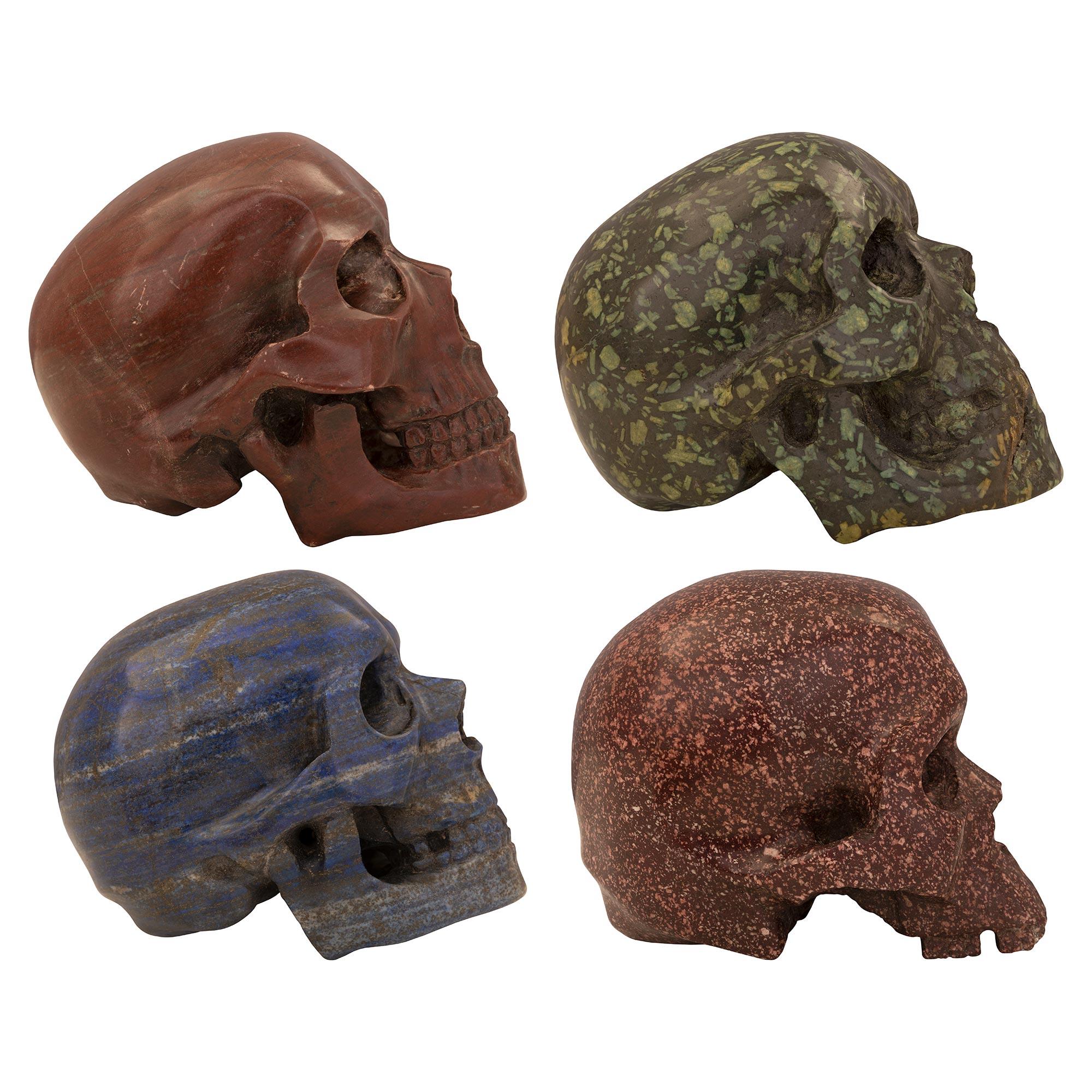 Set of Four Italian 19th Century Specimen Marble Skulls In Good Condition For Sale In West Palm Beach, FL
