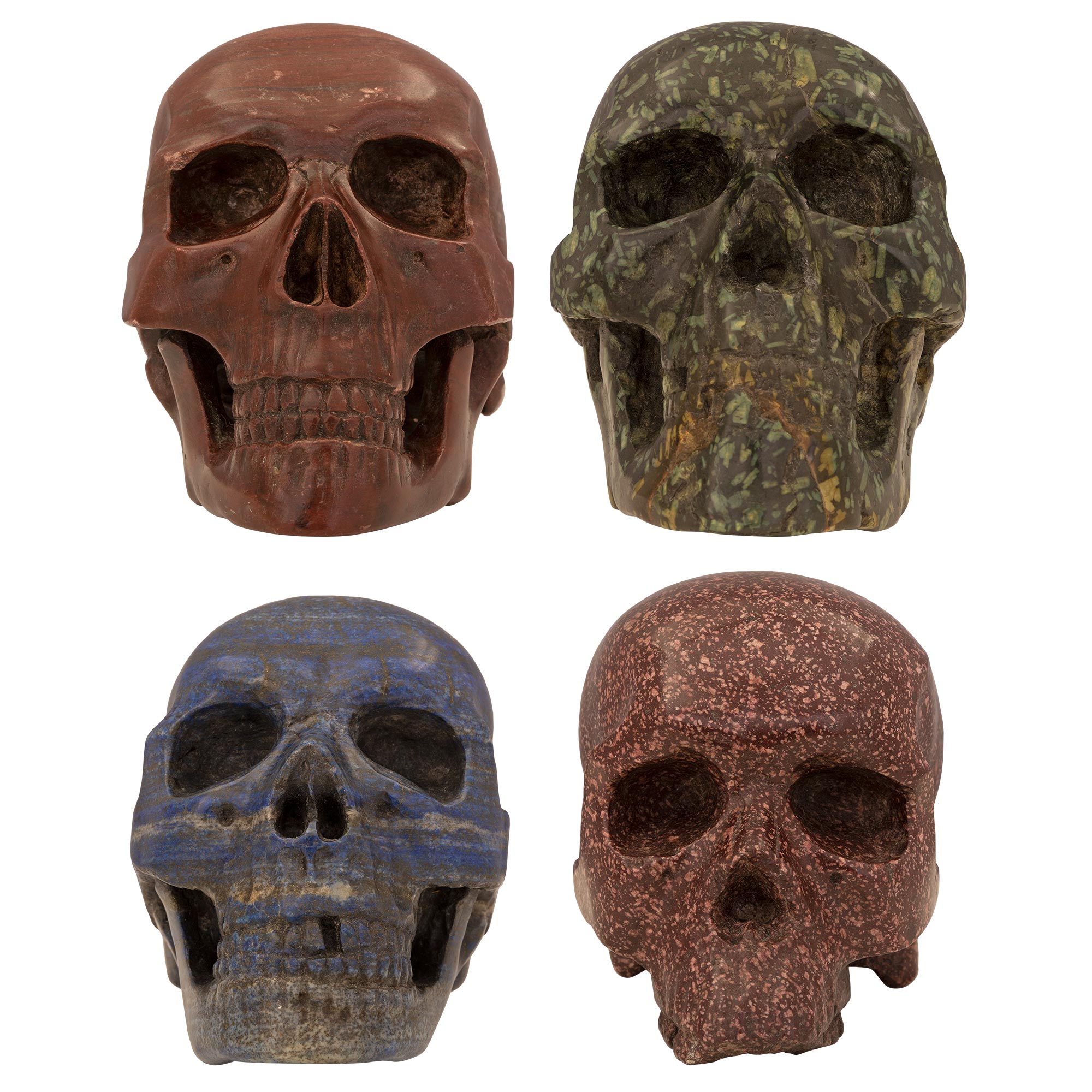Set of Four Italian 19th Century Specimen Marble Skulls For Sale