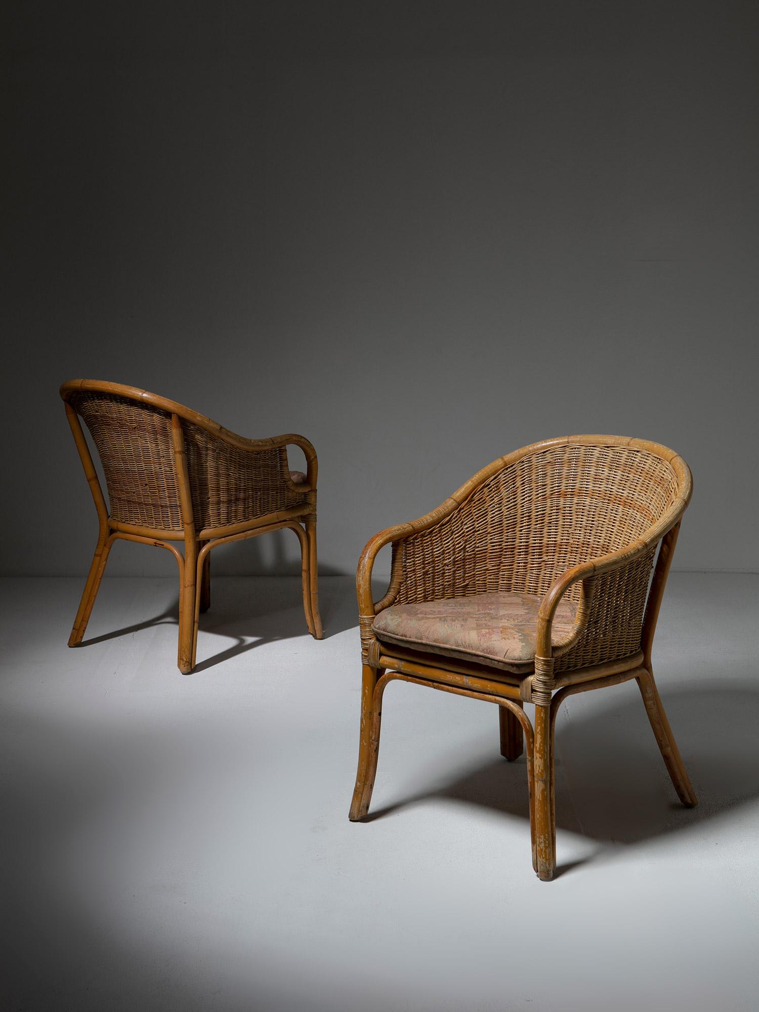 Ensemble de quatre fauteuils en osier italien des années 60 Bon état - En vente à Milan, IT