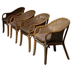 Set of Four Italian 60s Wicker Armchairs
