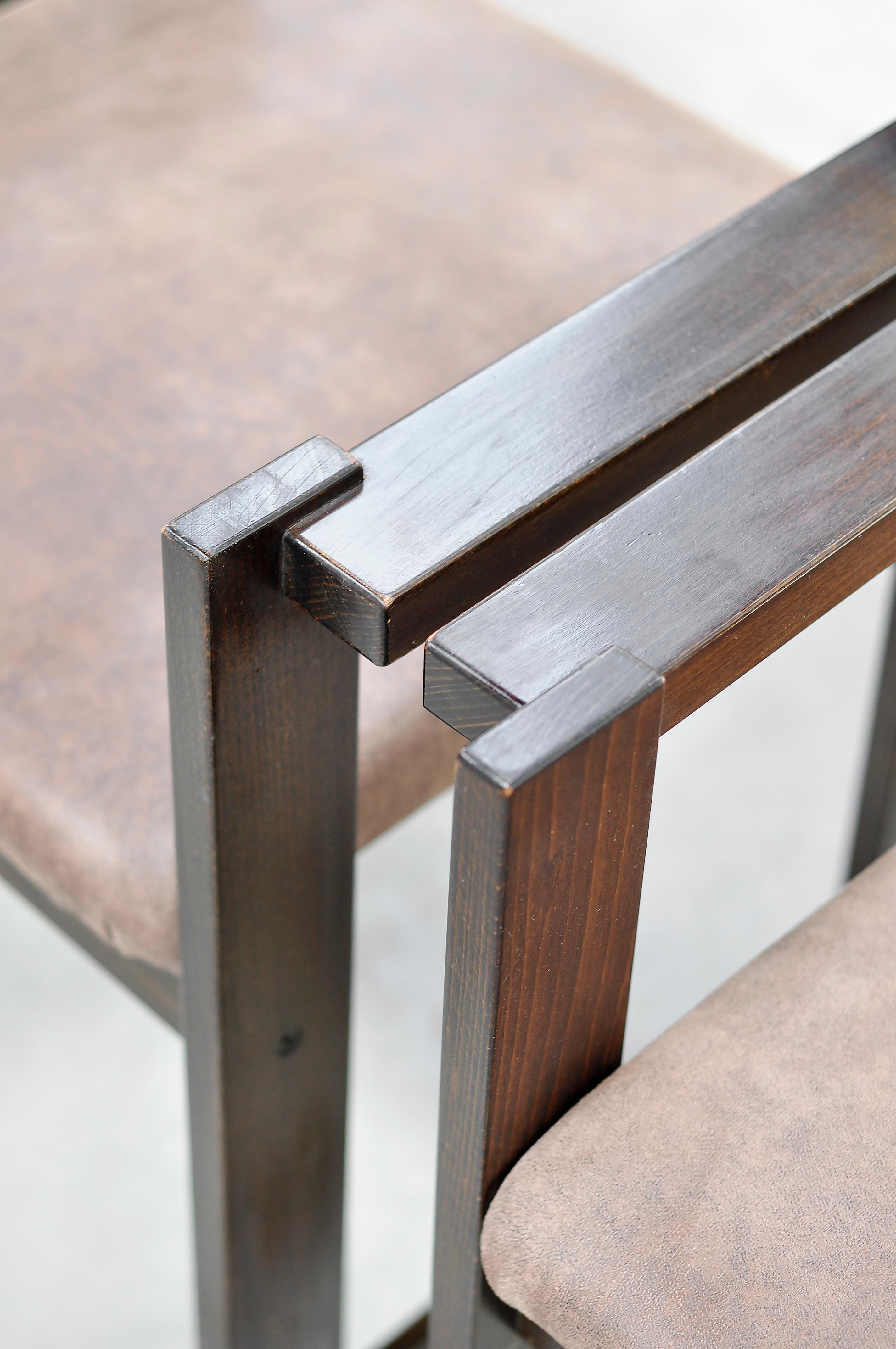Set of Four Italian Architectural Dining Chairs in Stained Wood, 1960s 2