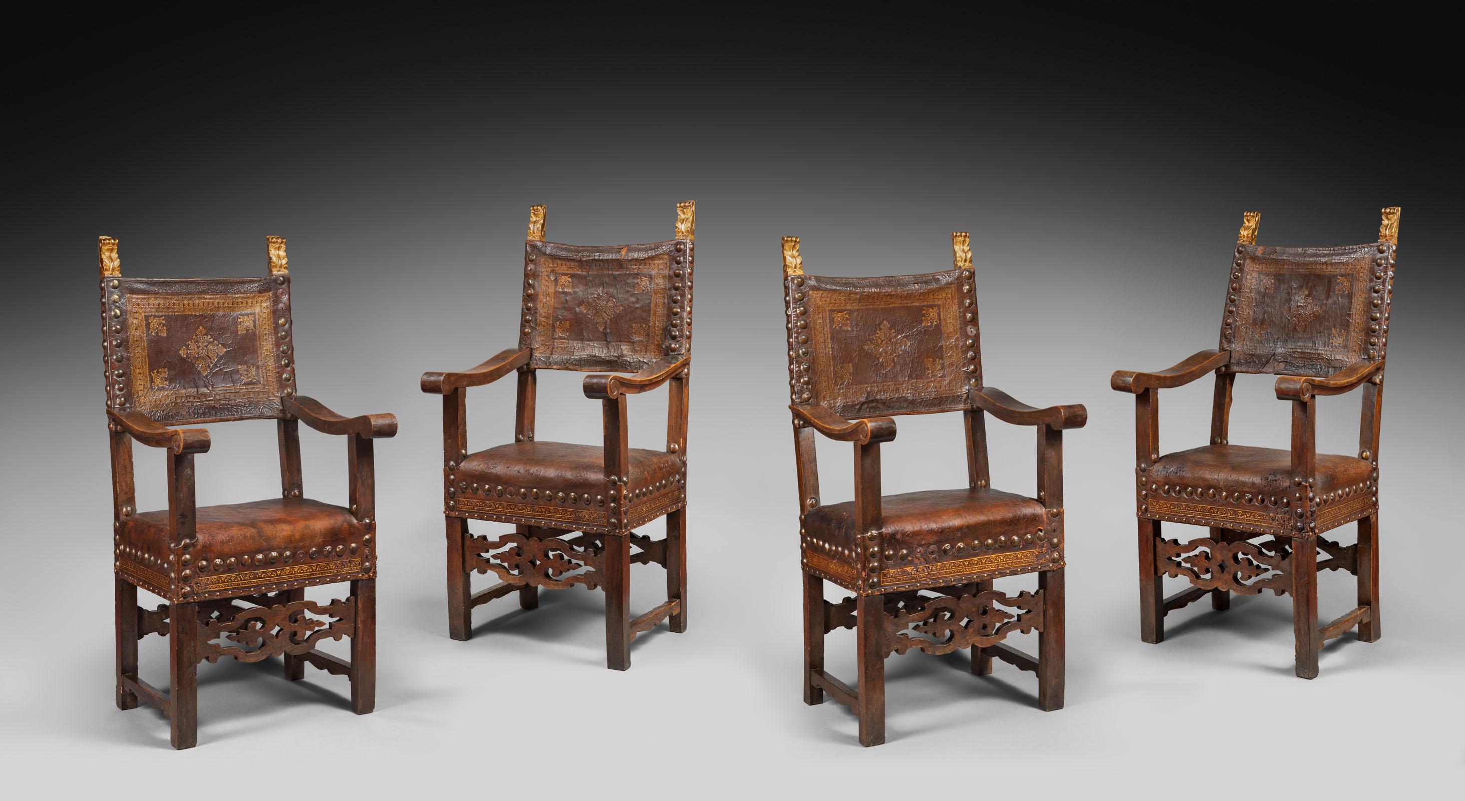 18th Century and Earlier Set of Four Italian Armchairs For Sale