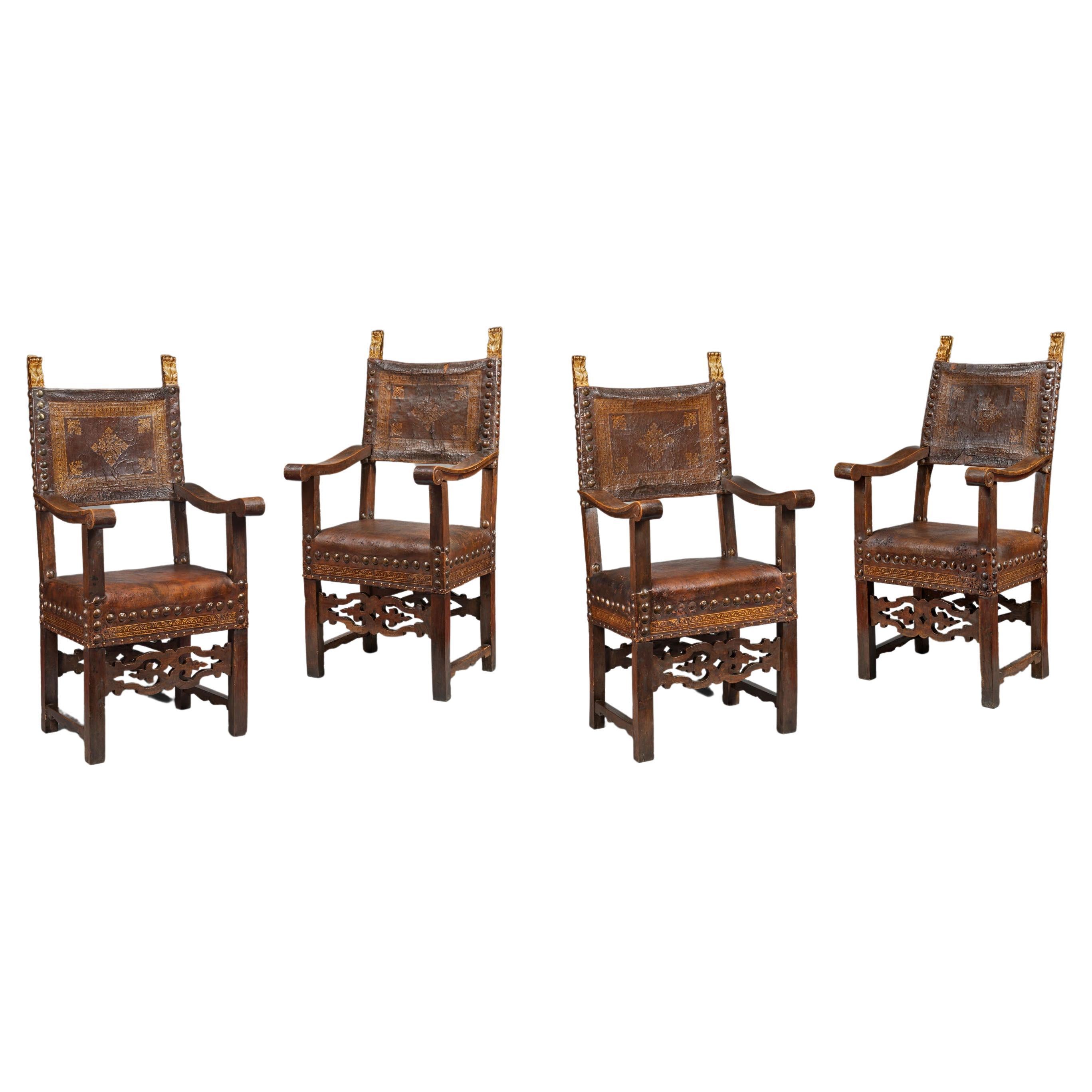 Set of Four Italian Armchairs For Sale