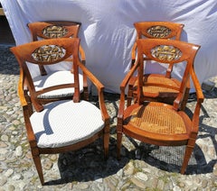 Set of Four Italian Armchairs, Venice 19th Century Carved Wood Italy Biedermeier