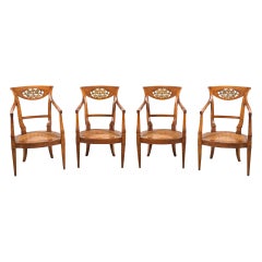 Set of Four Italian Armchairs, Venice 19th Century Carved Wood Italy Biedermeier