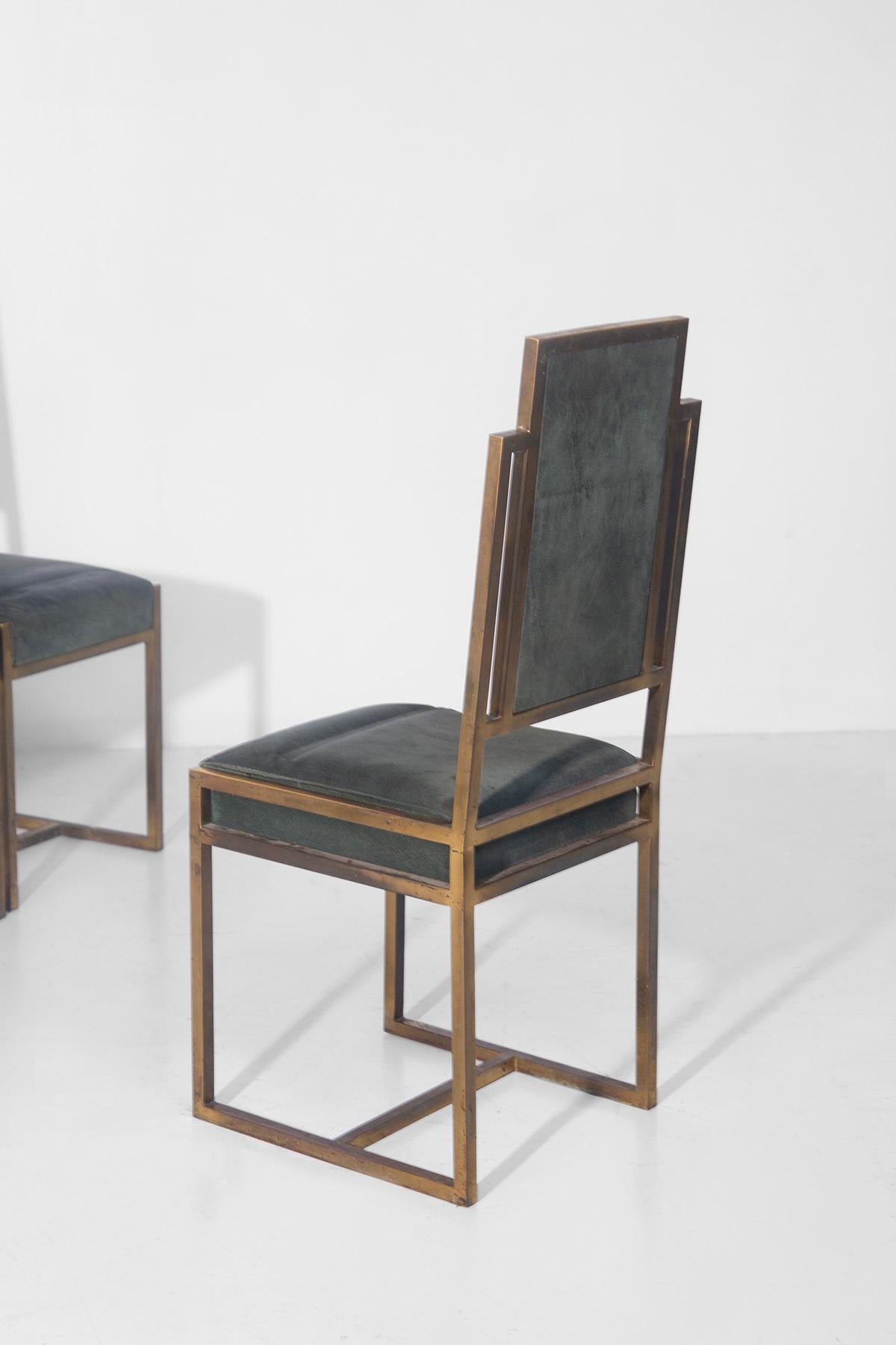Art déco Ensemble de six chaises italiennes de style Art Déco en laiton en vente