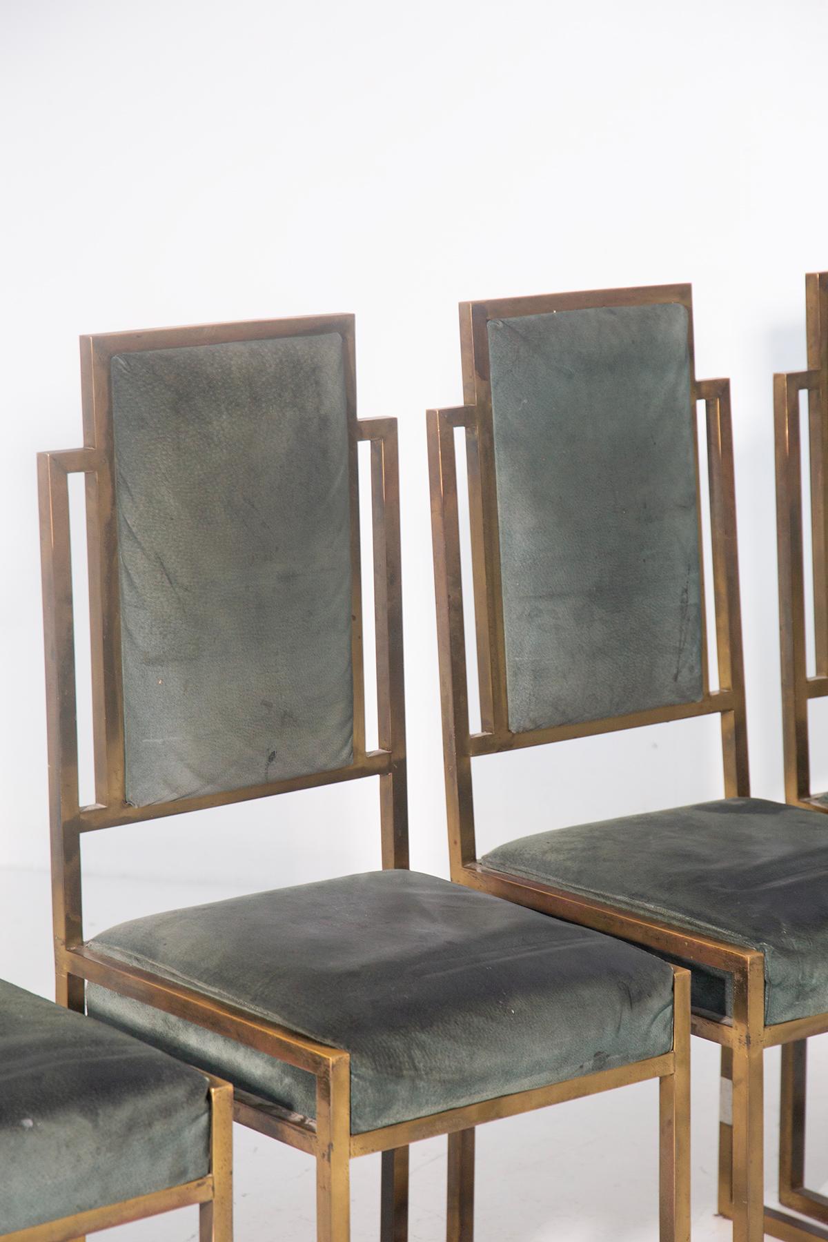 Ensemble de six chaises italiennes de style Art Déco en laiton Bon état - En vente à Milano, IT