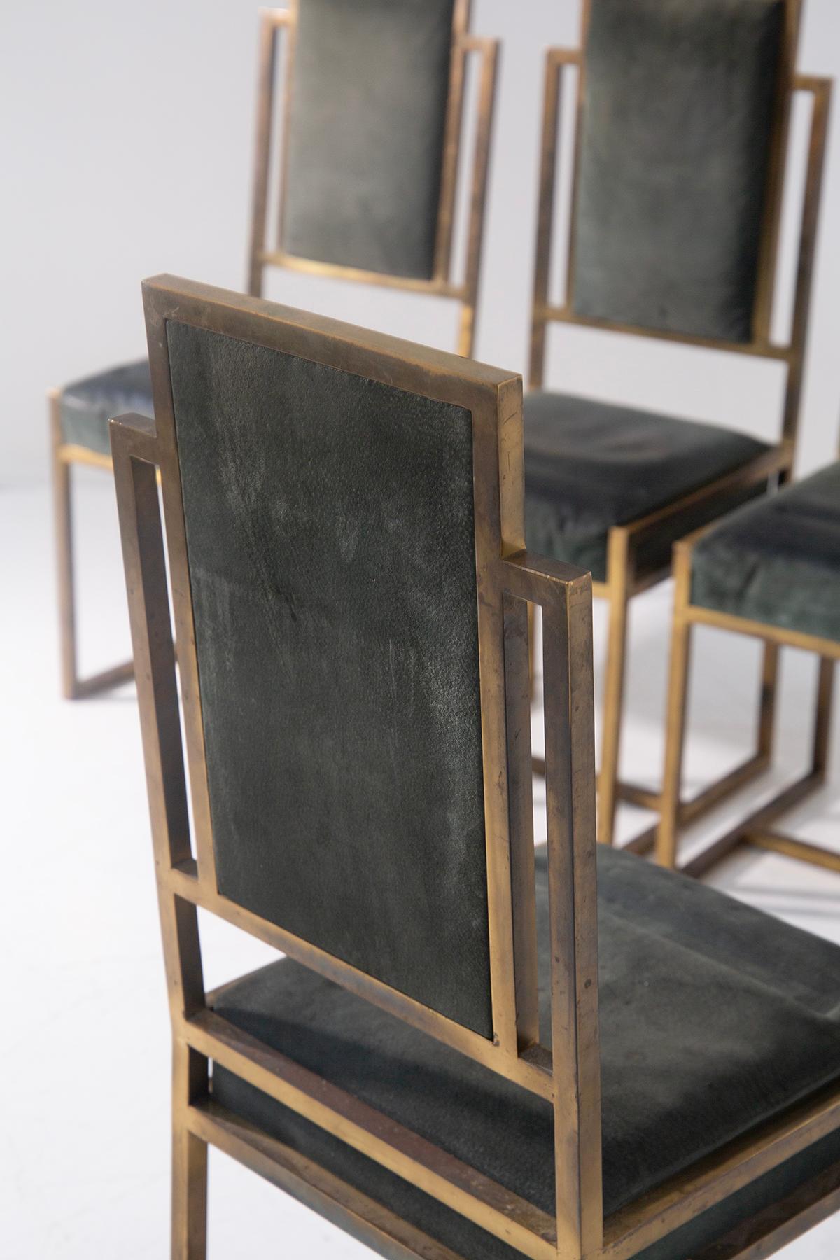 Laiton Ensemble de six chaises italiennes de style Art Déco en laiton en vente