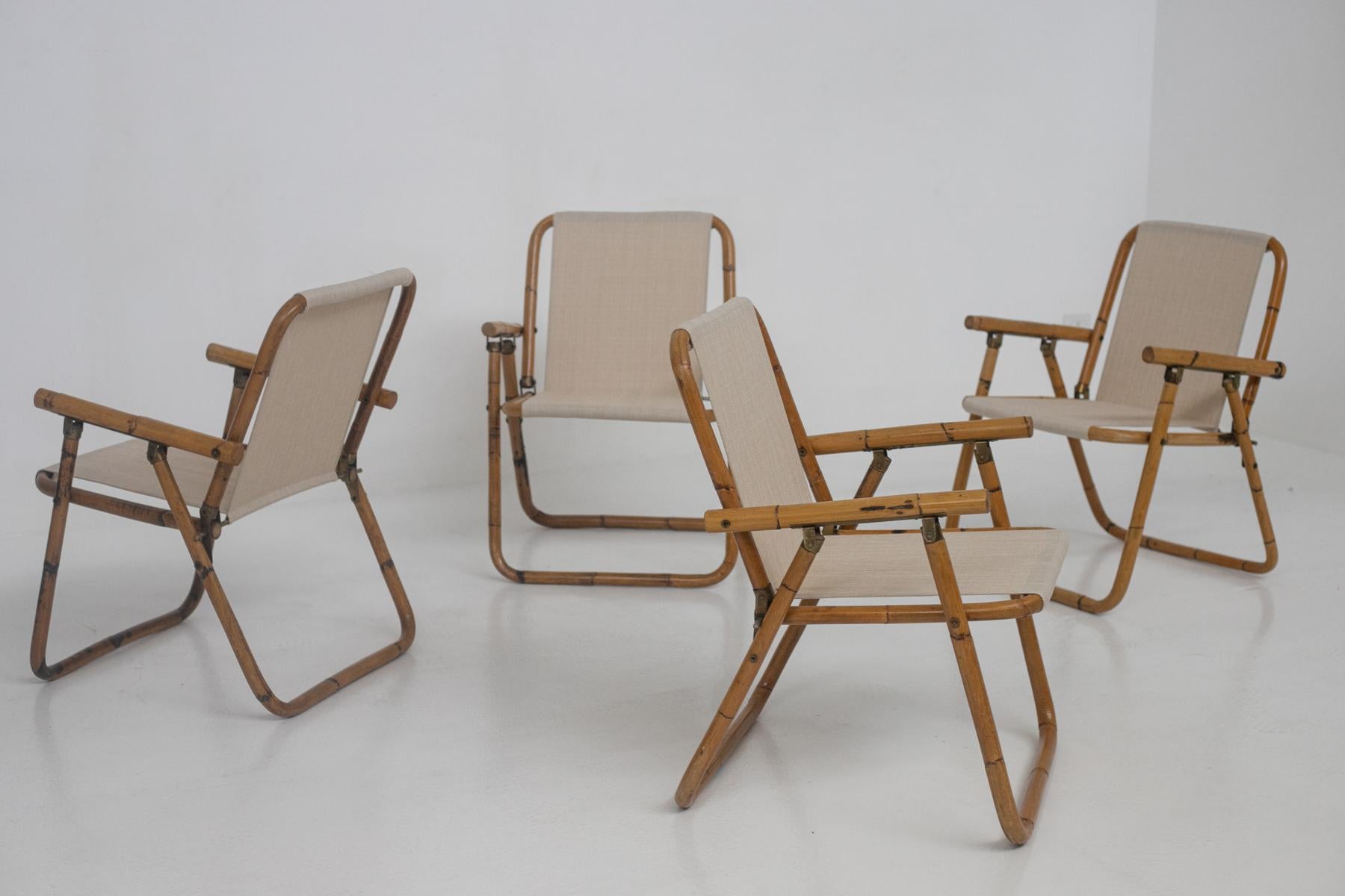 Set of Four Italian Bamboo and Cotton Chairs 5