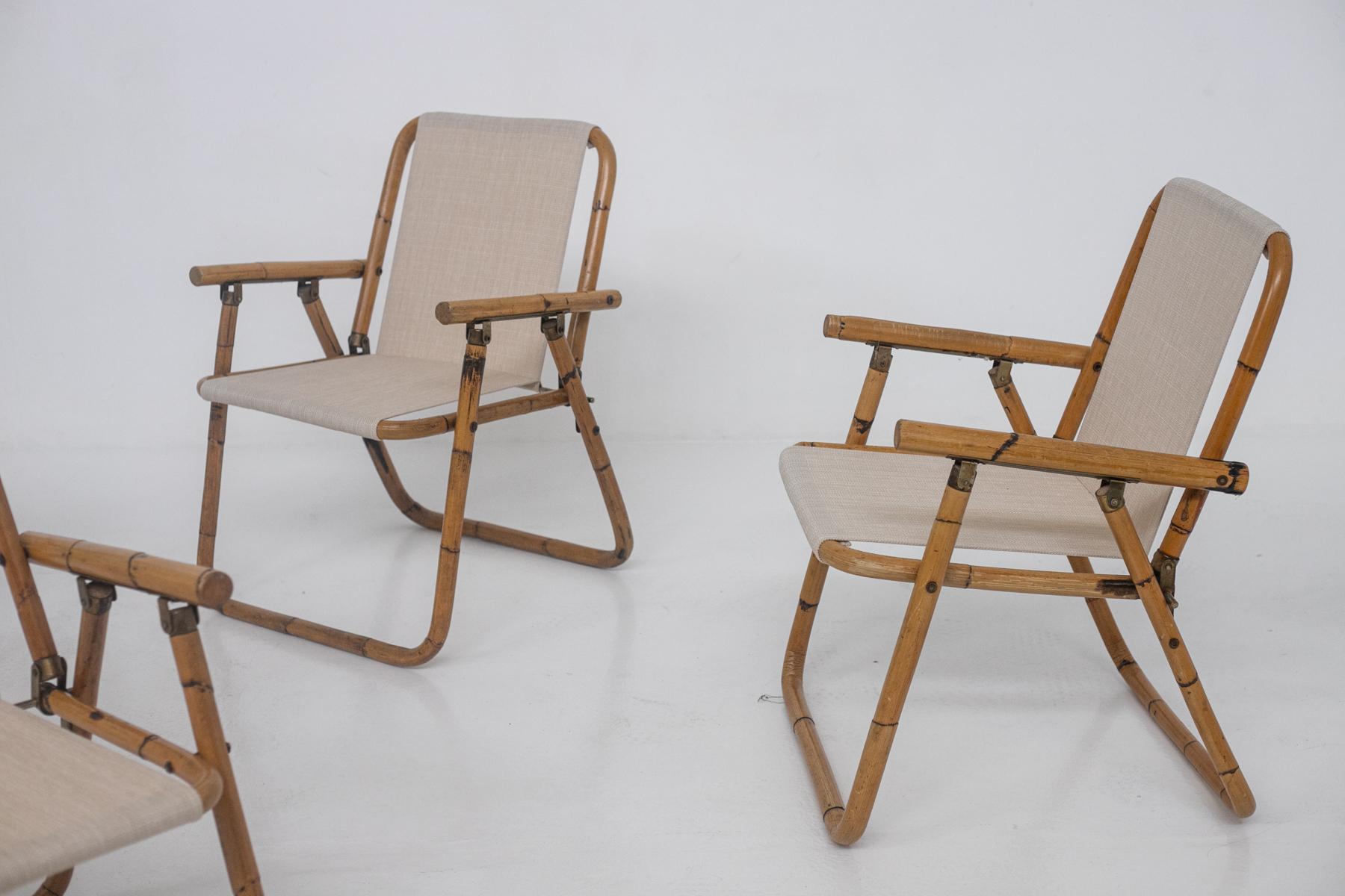 Set of Four Italian Bamboo and Cotton Chairs 14