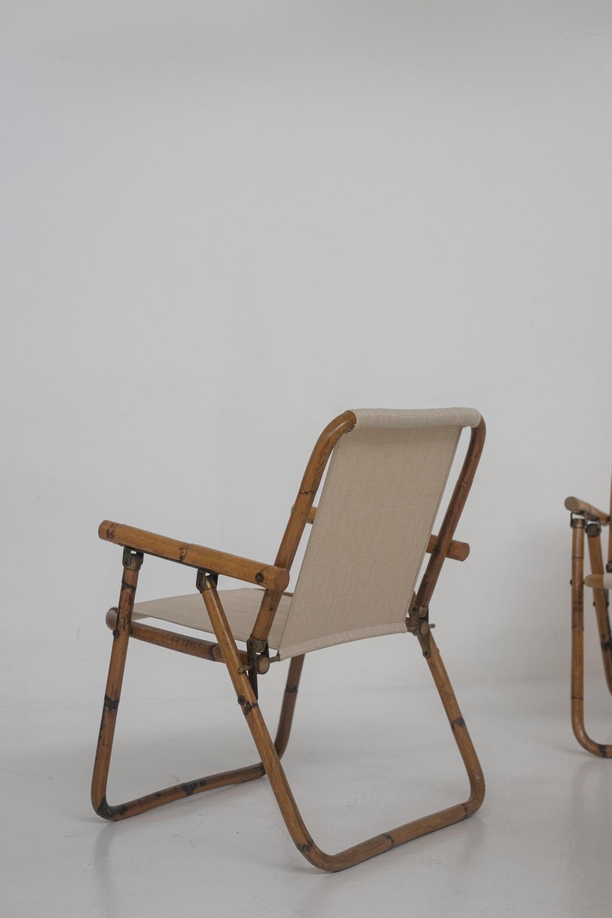 Mid-Century Modern Set of Four Italian Bamboo and Cotton Chairs