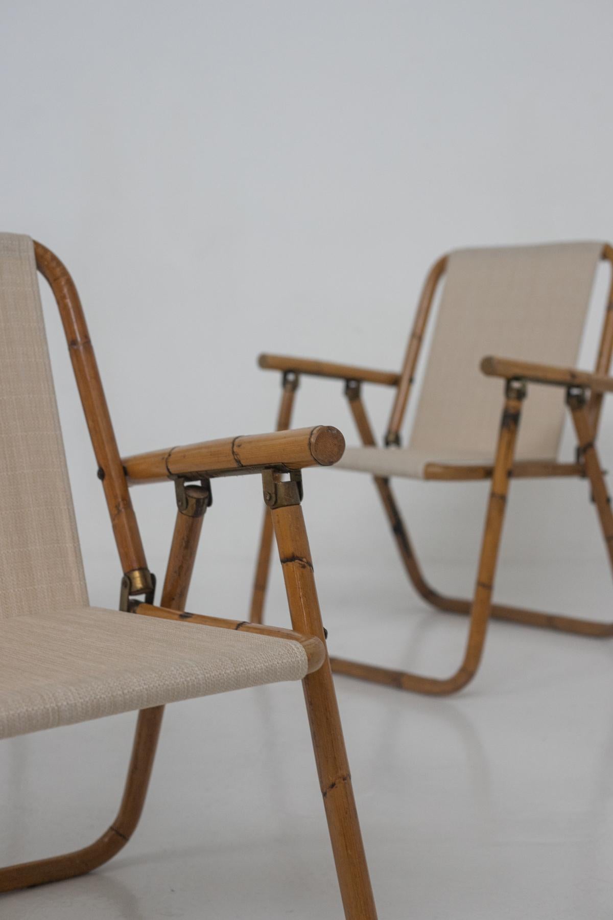 Mid-20th Century Set of Four Italian Bamboo and Cotton Chairs