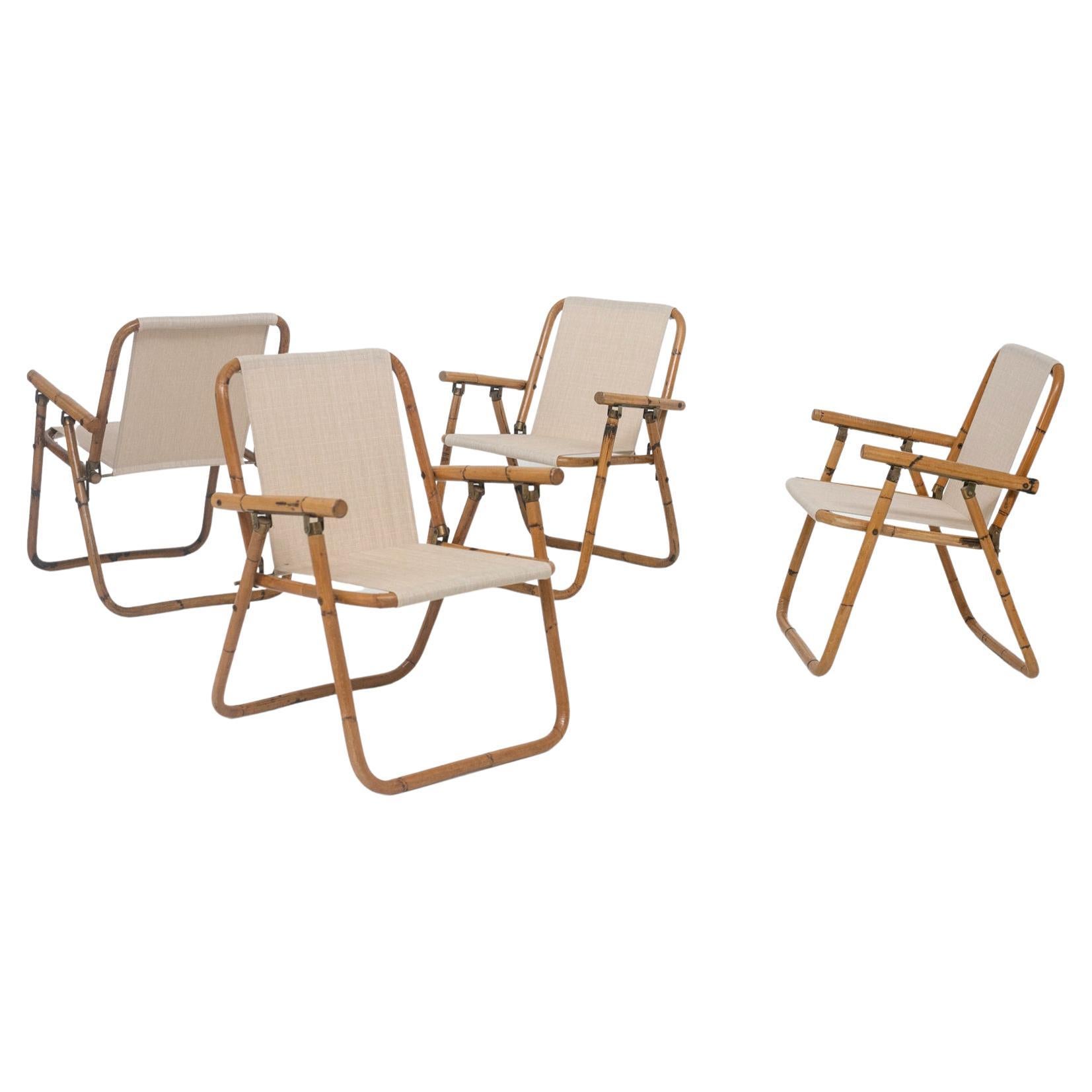 Set of Four Italian Bamboo and Cotton Chairs