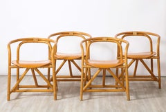 Set of Four Italian Bamboo and Wood Dining Chairs