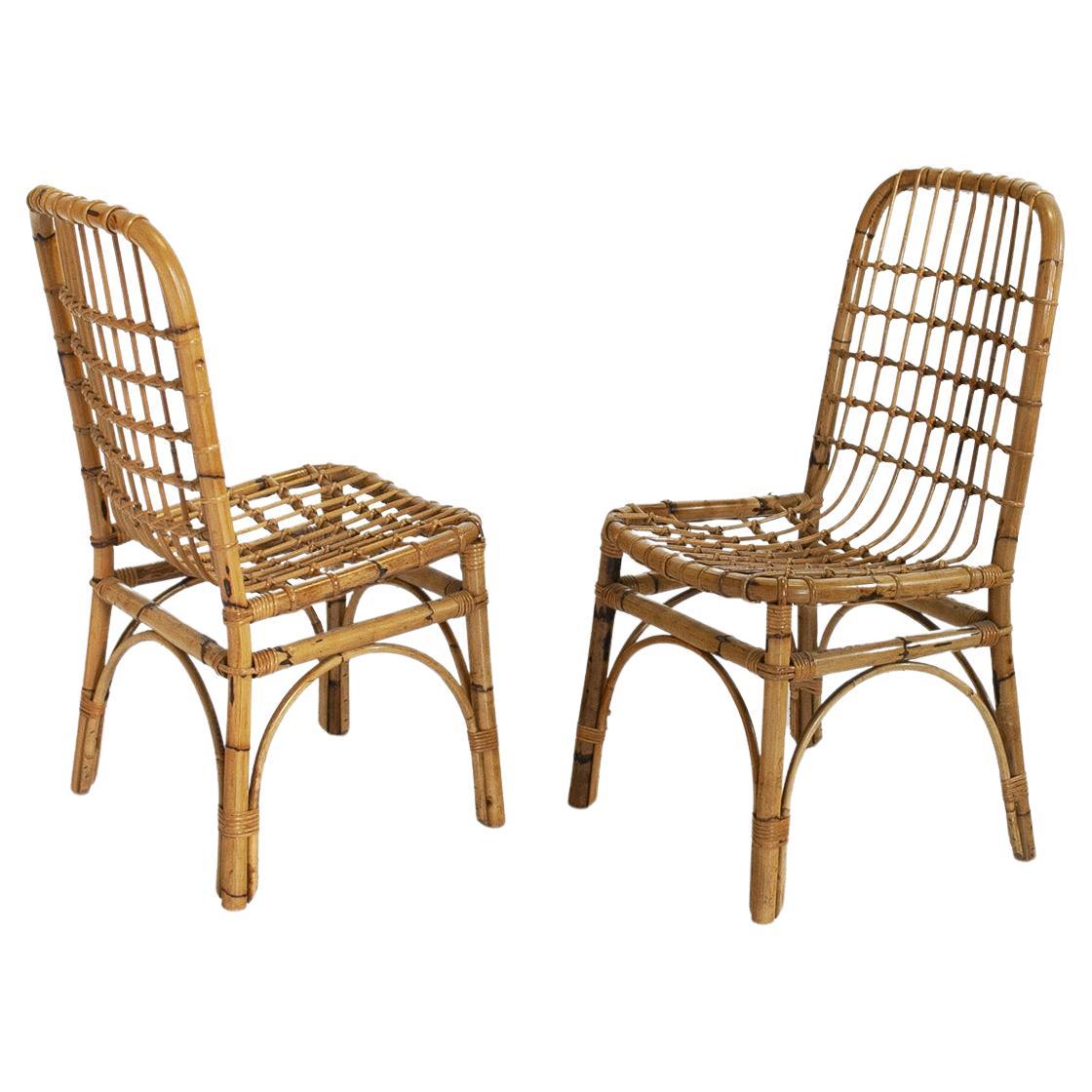 Set of four Italian bamboo folding chairs very confortable, mid 60s. For Sale