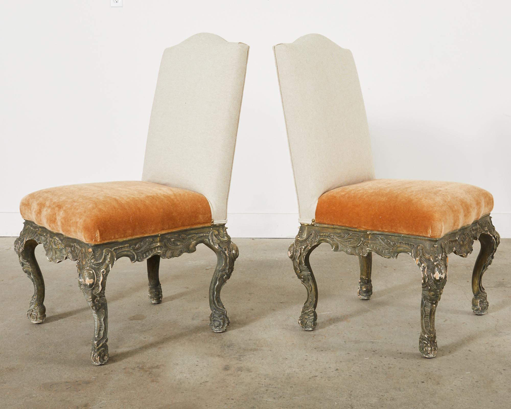 Set of Four Italian Baroque Style Dining Chairs with Mohair  For Sale 4
