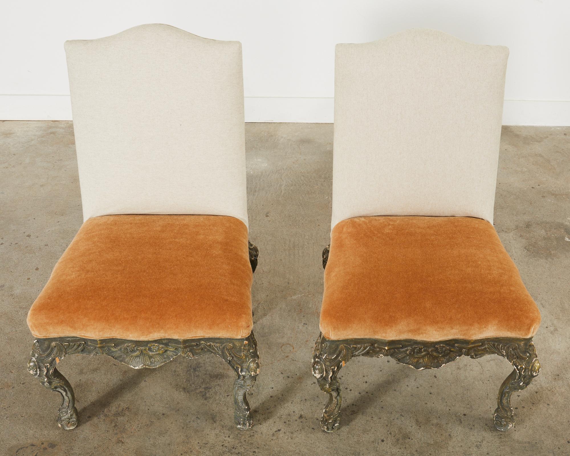 Set of Four Italian Baroque Style Dining Chairs with Mohair  For Sale 1