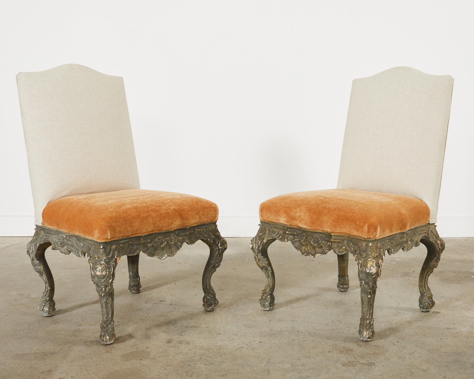 Set of Four Italian Baroque Style Dining Chairs with Mohair  For Sale 2