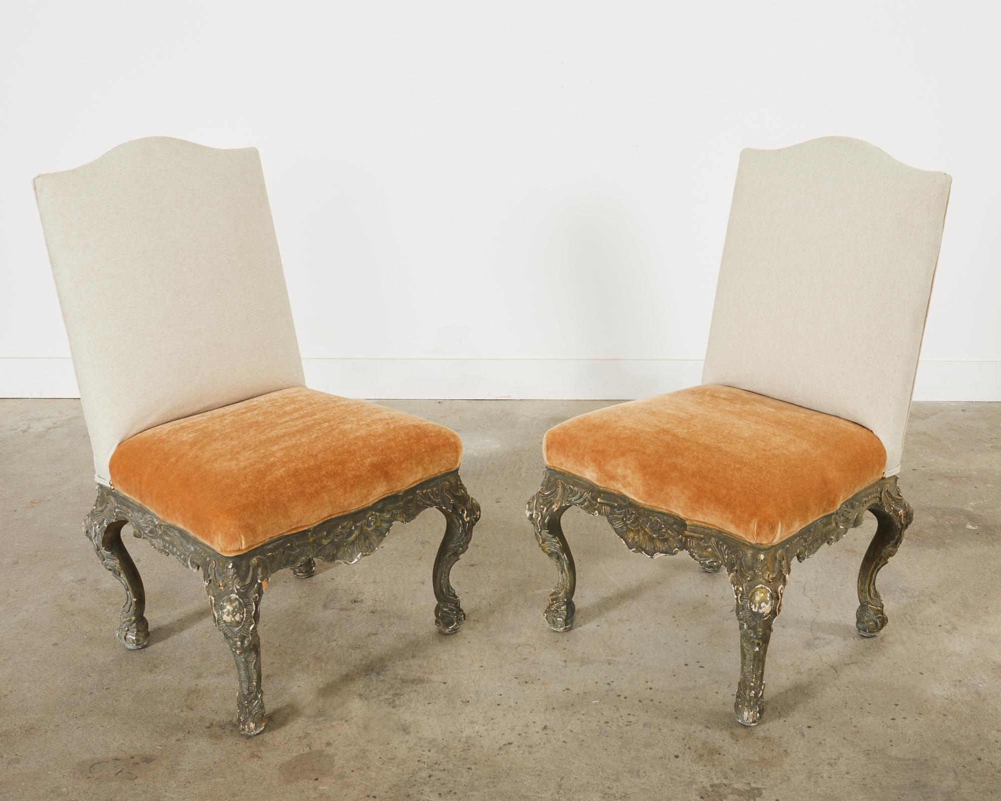 Set of Four Italian Baroque Style Dining Chairs with Mohair  For Sale 3