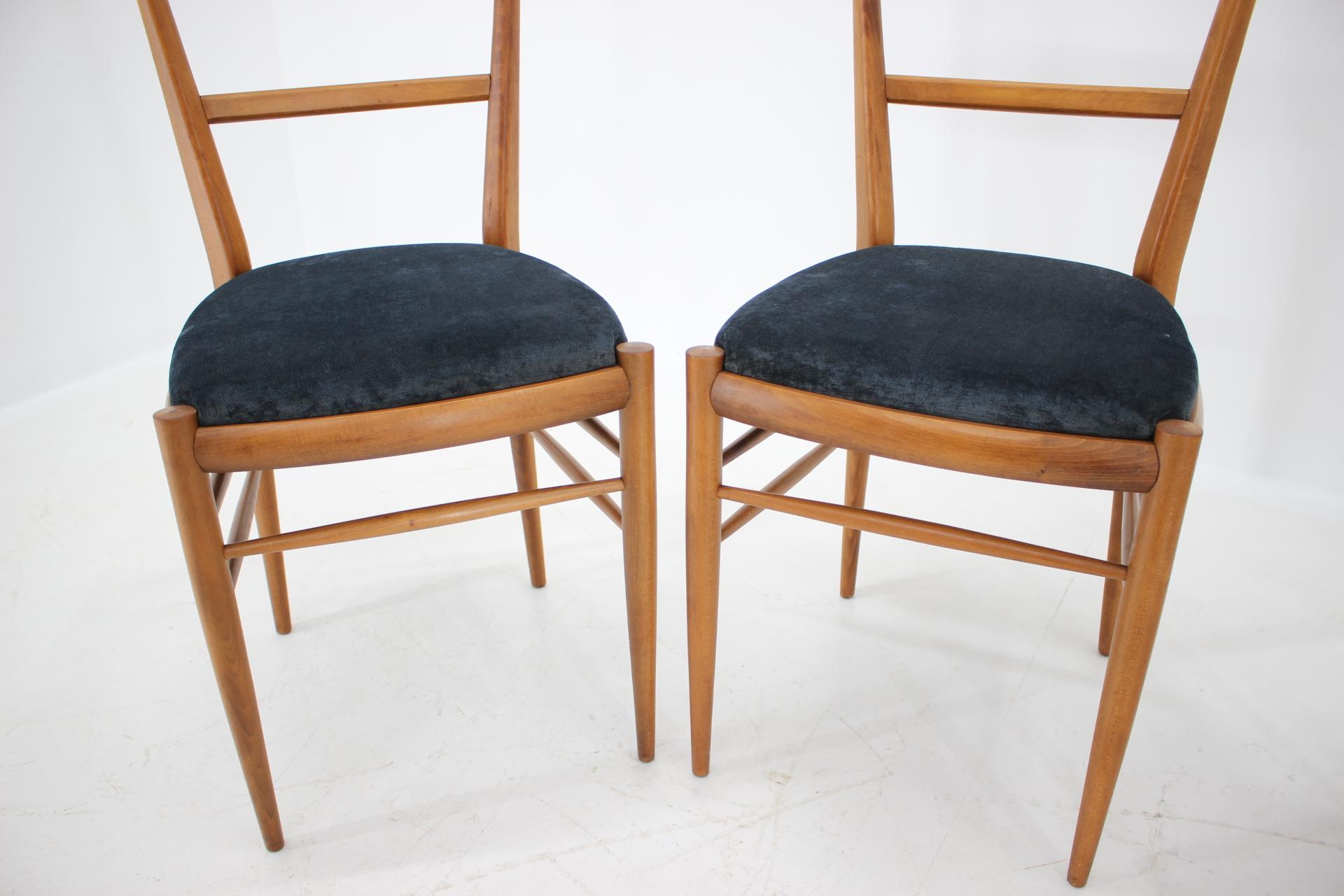 Fabric Set of Four Italian Beech Dining Chairs, 1960s For Sale