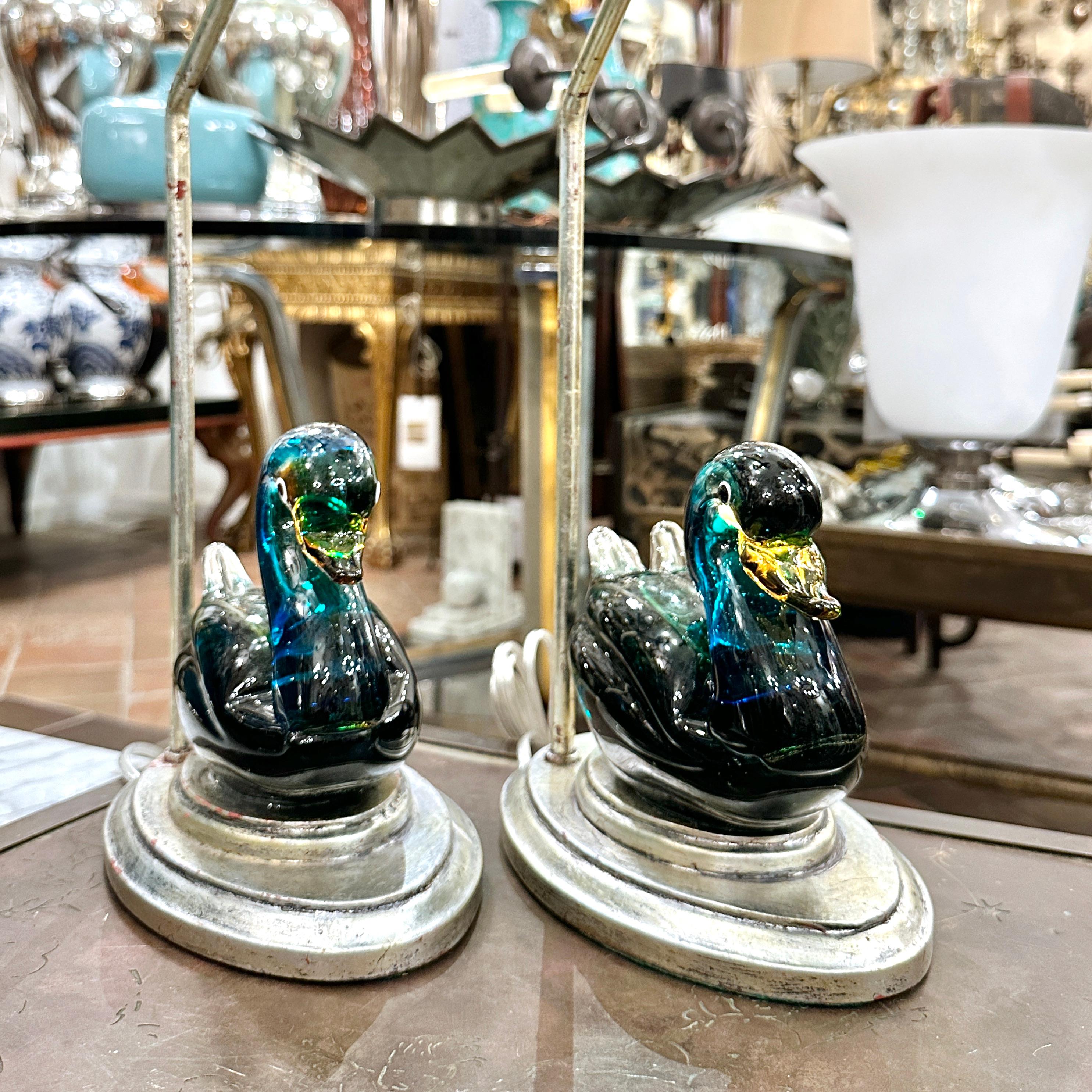 Mid-20th Century Set of Four Italian Blown Glass Duck lamps, Sold per Pair For Sale