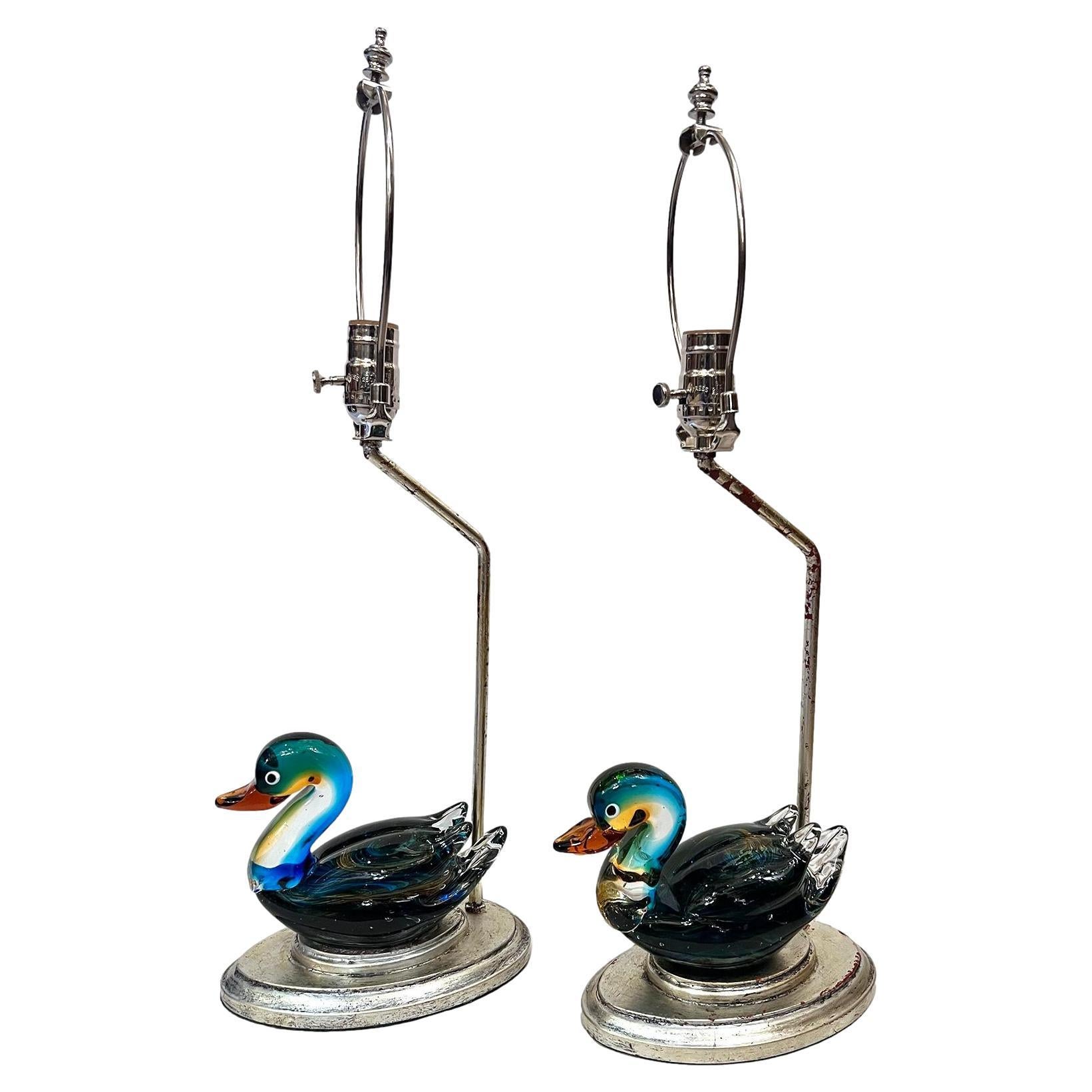 Set of Four Italian Blown Glass Duck lamps, Sold per Pair