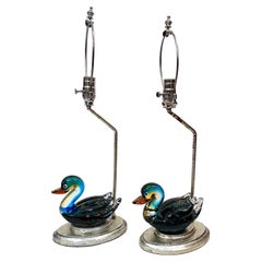 Vintage Set of Four Italian Blown Glass Duck lamps, Sold per Pair