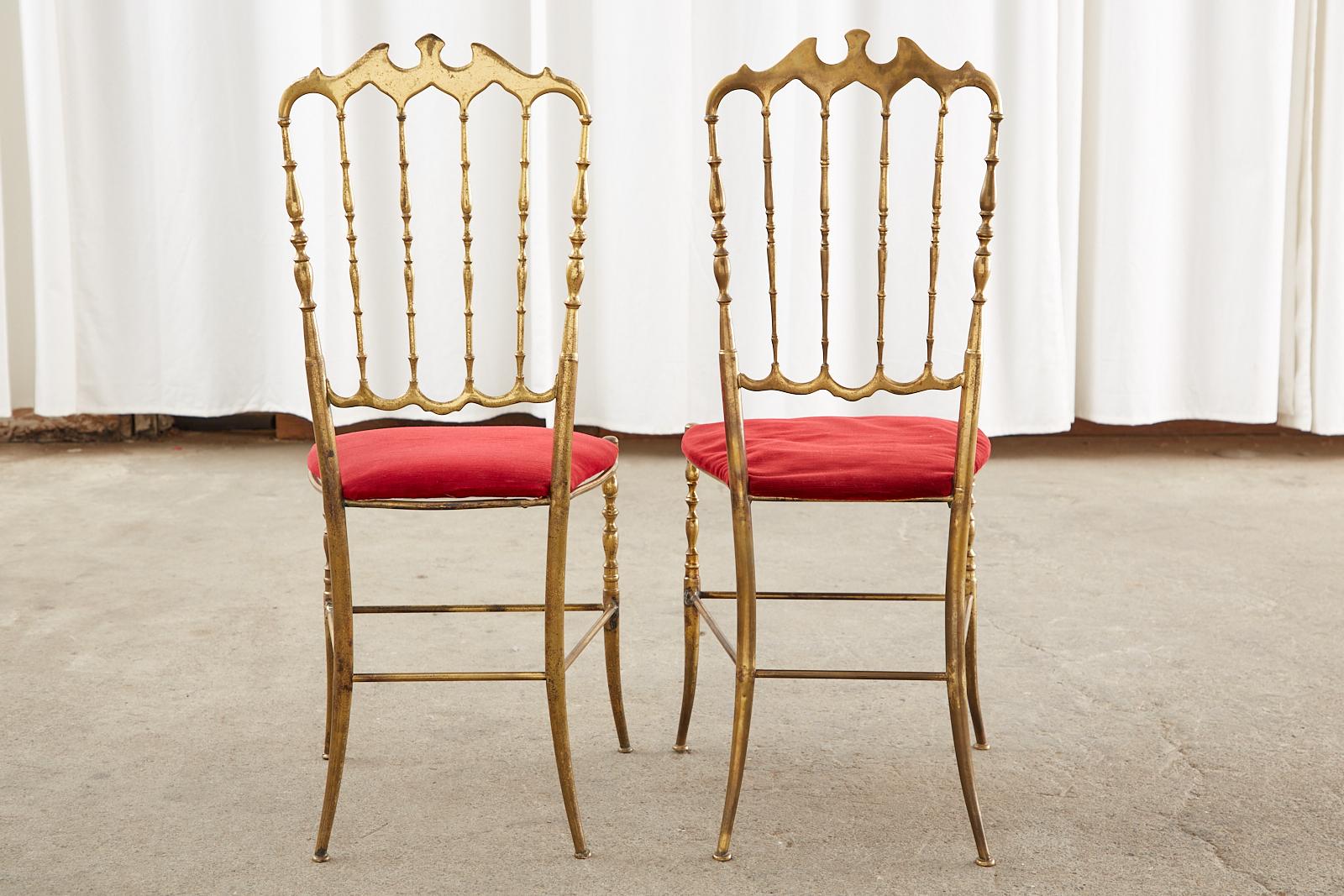 Set of Four Italian Brass Chiavari Dining Chairs For Sale 13