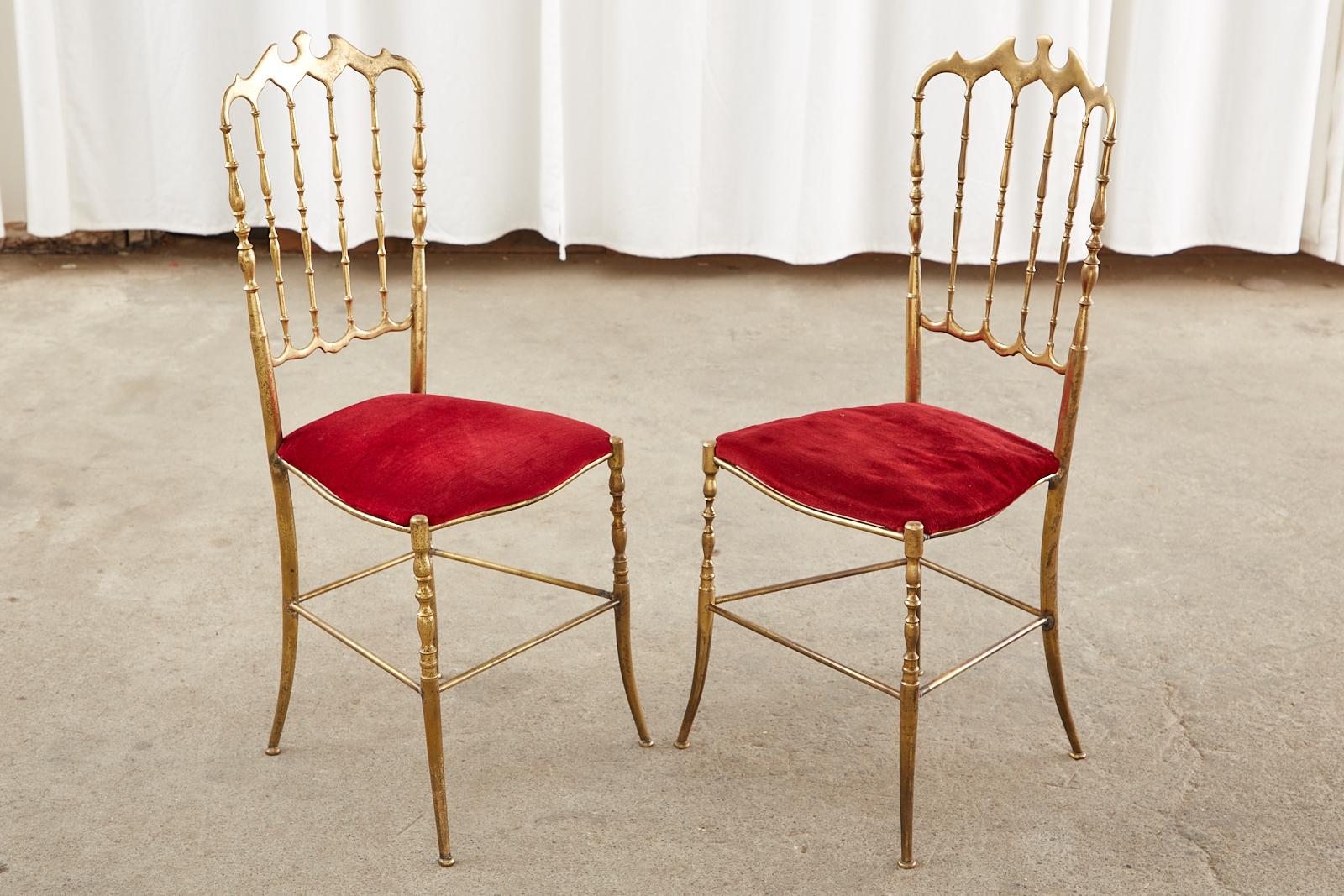 20th Century Set of Four Italian Brass Chiavari Dining Chairs For Sale