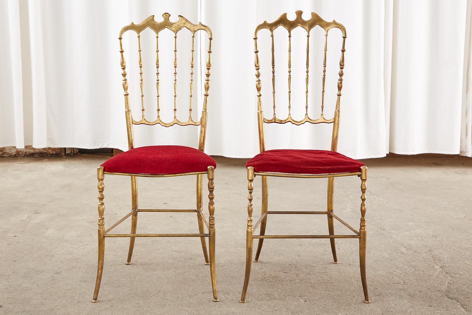 Set of Four Italian Brass Chiavari Dining Chairs For Sale 1