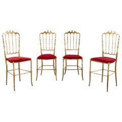 Used Set of Four Italian Brass Chiavari Dining Chairs