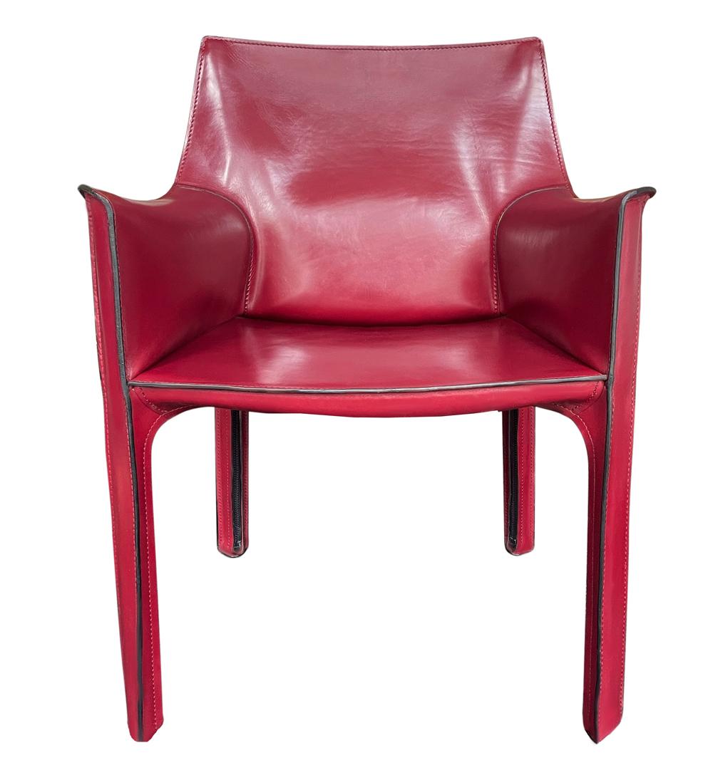 Set of Four Italian Cab Armchairs or Dining Chairs by Mario Bellini Red Leather 6