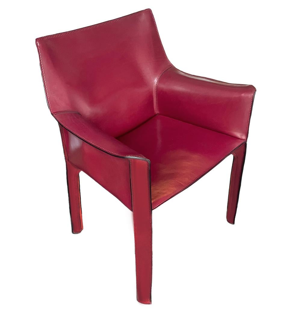 Set of Four Italian Cab Armchairs or Dining Chairs by Mario Bellini Red Leather 7