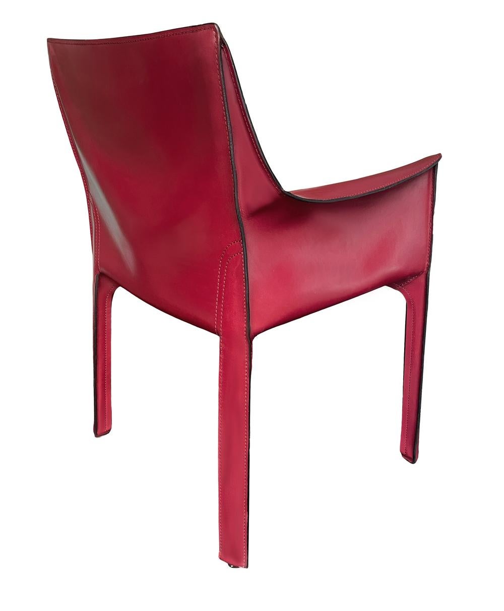 Mid-Century Modern Set of Four Italian Cab Armchairs or Dining Chairs by Mario Bellini Red Leather