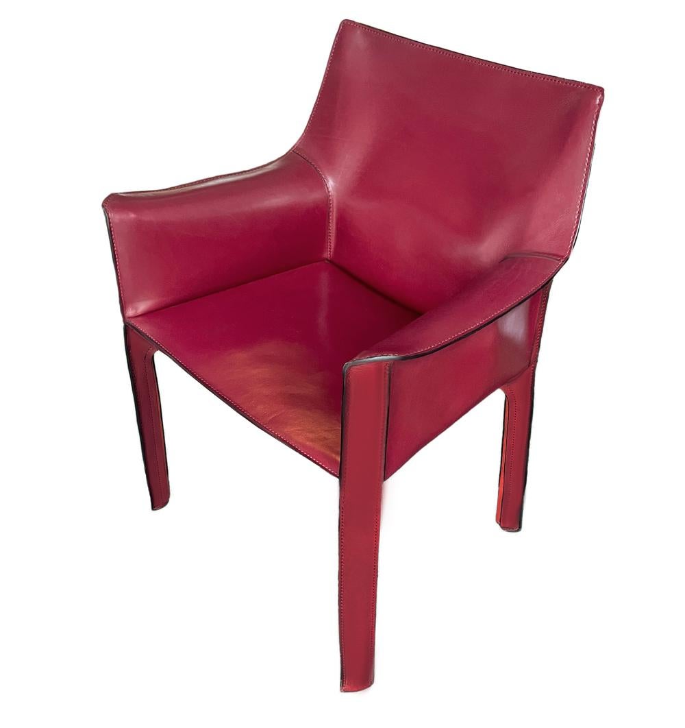 Late 20th Century Set of Four Italian Cab Armchairs or Dining Chairs by Mario Bellini Red Leather