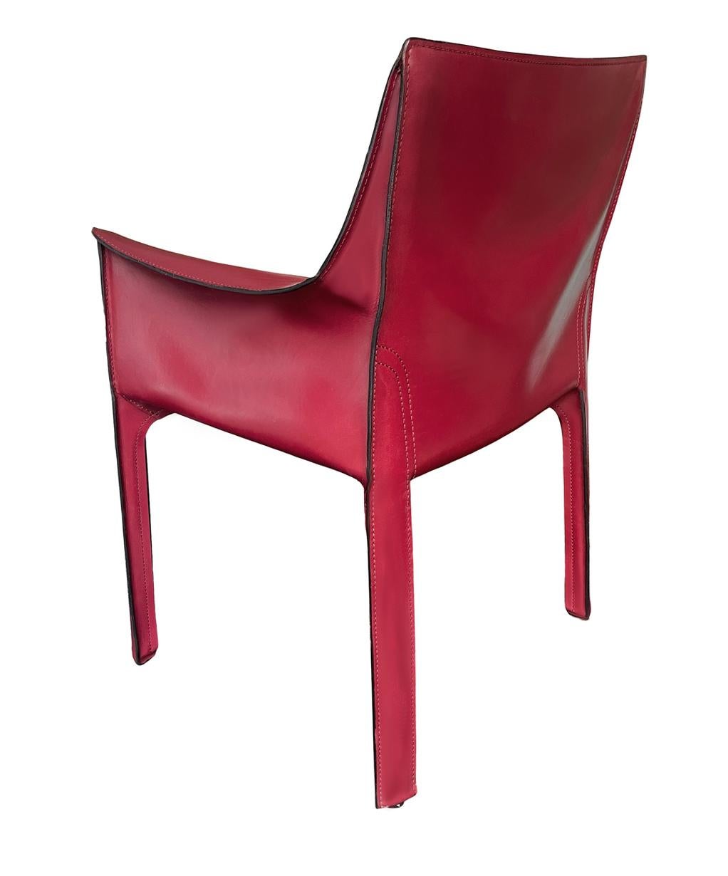 Set of Four Italian Cab Armchairs or Dining Chairs by Mario Bellini Red Leather 3