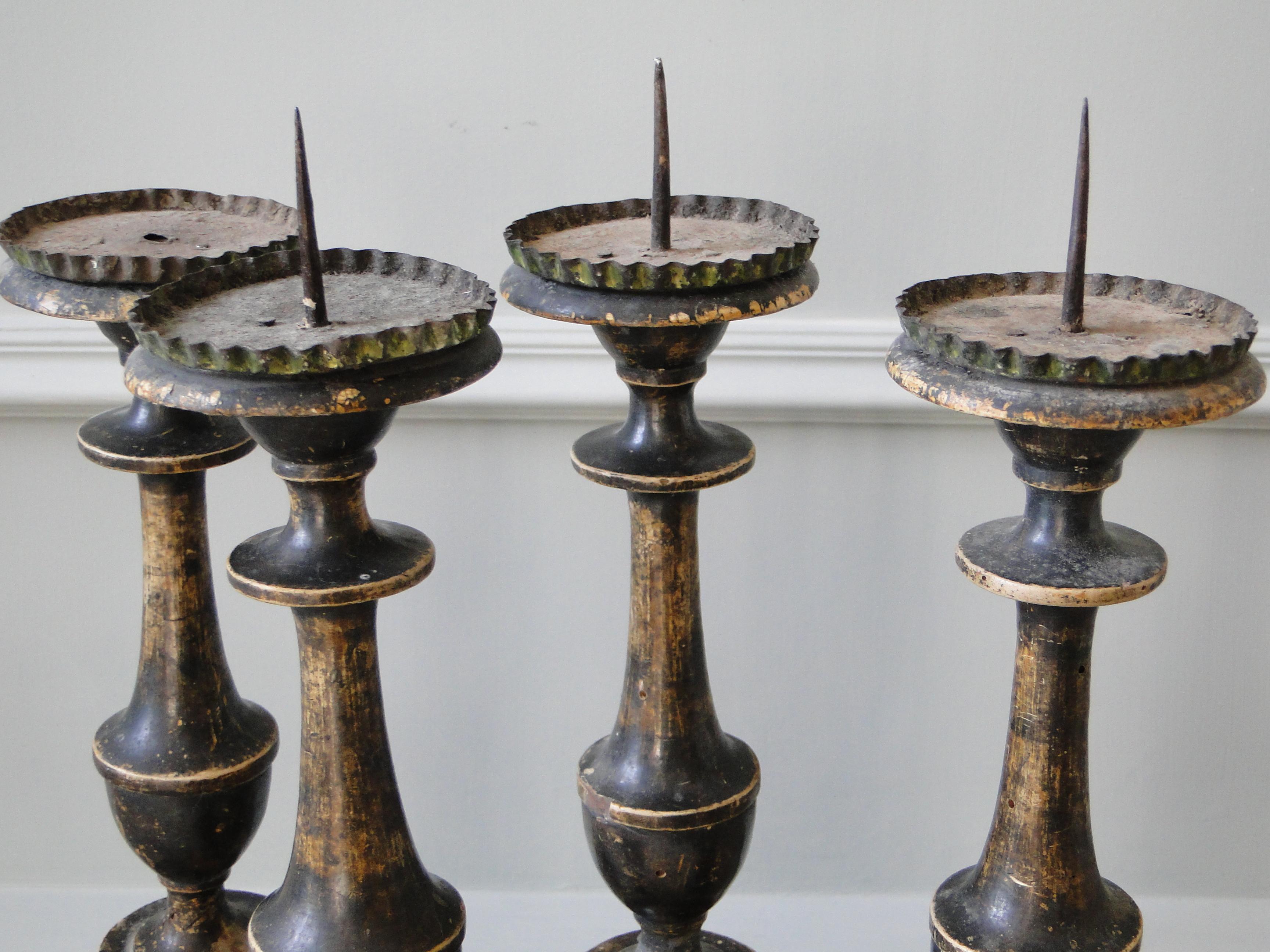 Set of Four Italian Candlesticks Blackened Silvered, 18th Century For Sale 5